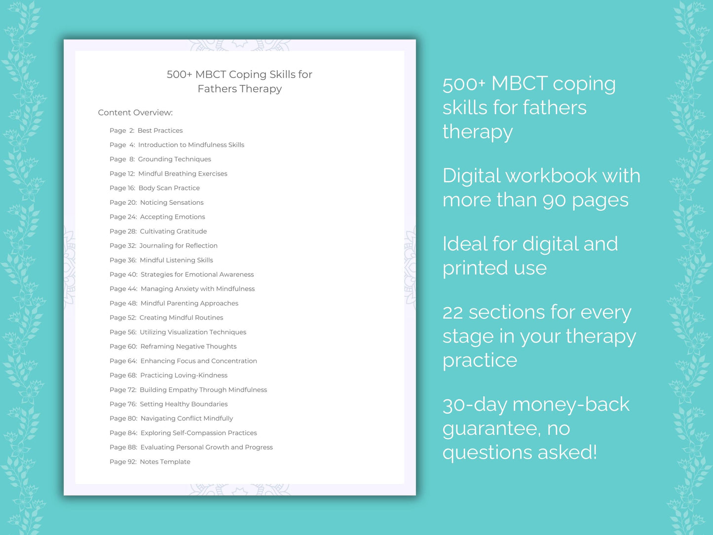 Fathers Mindfulness-Based Cognitive Therapy (MBCT) Therapist Worksheets