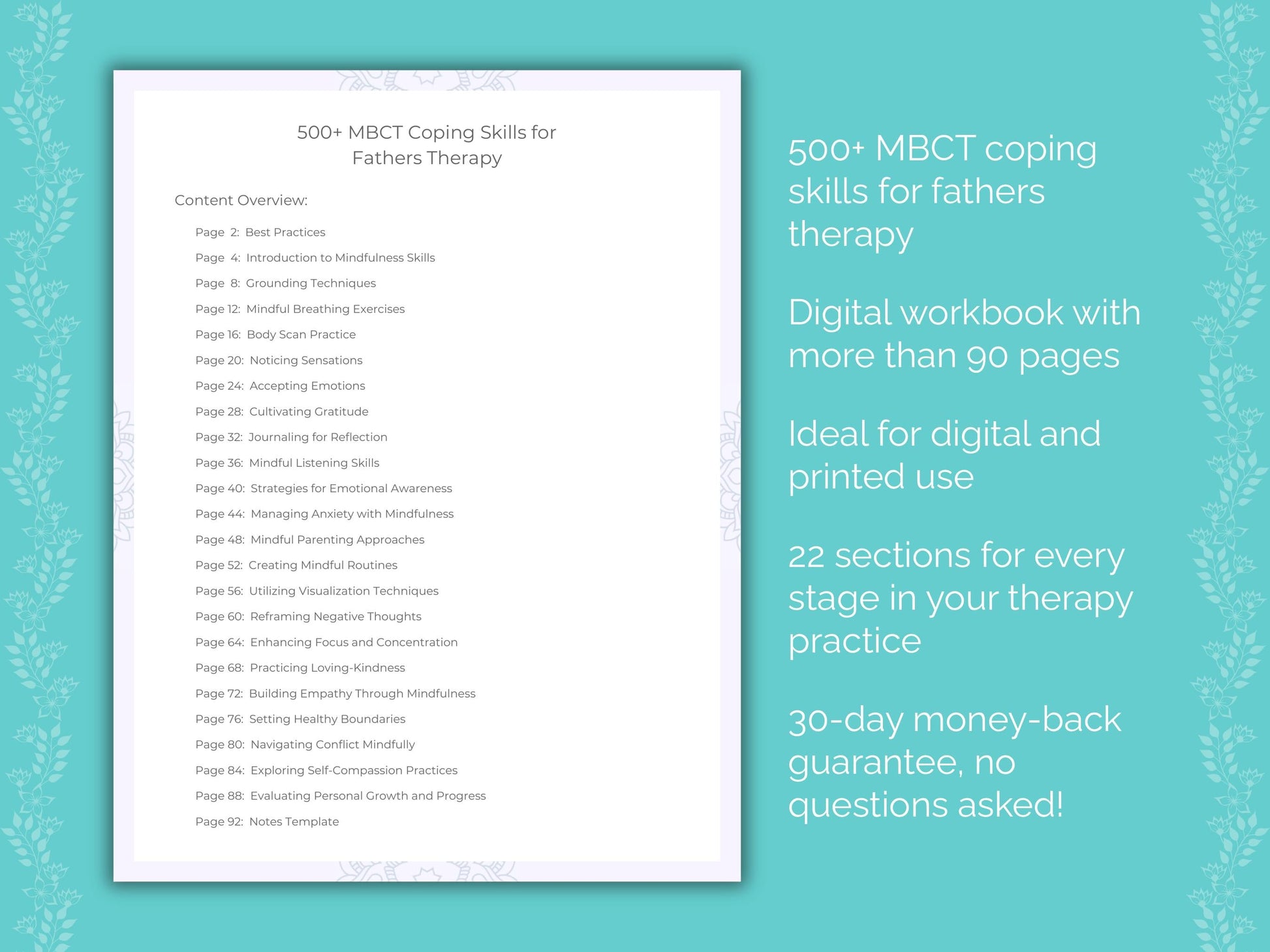 Fathers Mindfulness-Based Cognitive Therapy (MBCT) Therapist Worksheets