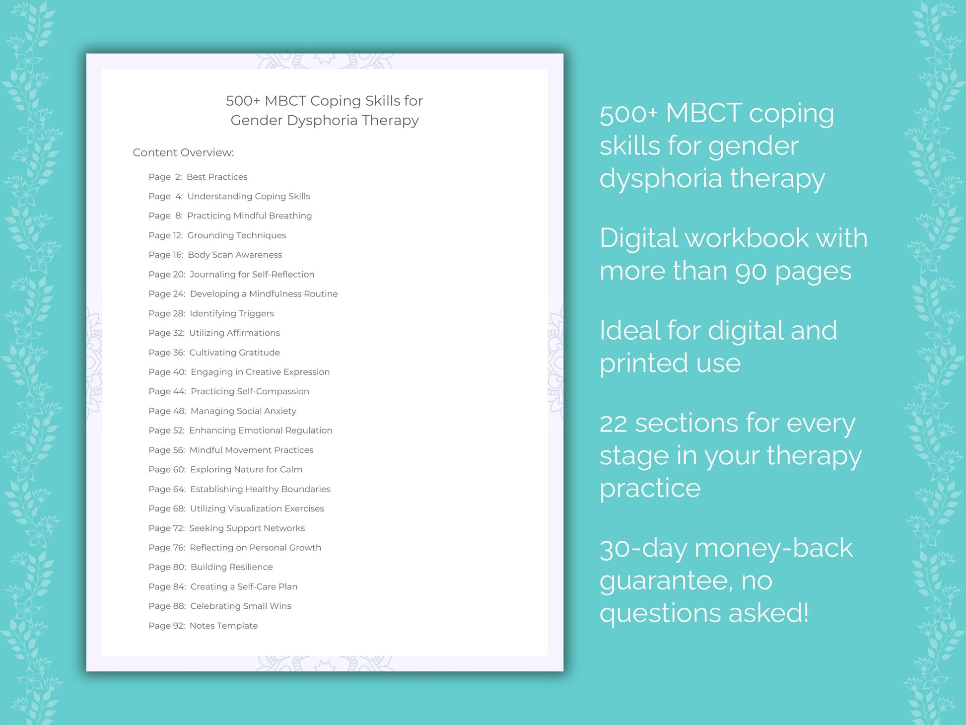 Gender Dysphoria Mindfulness-Based Cognitive Therapy (MBCT) Therapist Worksheets