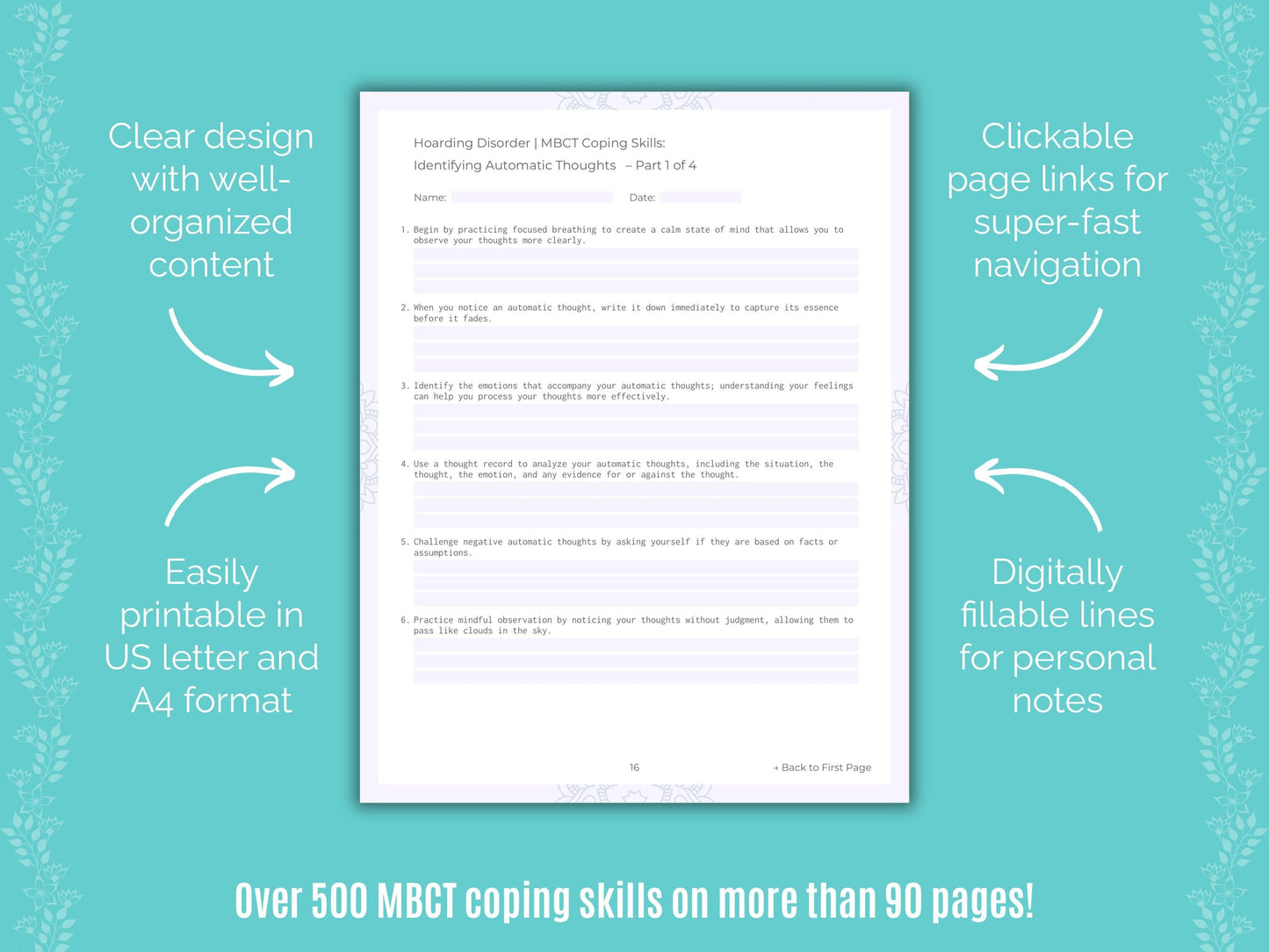 Hoarding Disorder Mindfulness-Based Cognitive Therapy (MBCT) Counseling Templates