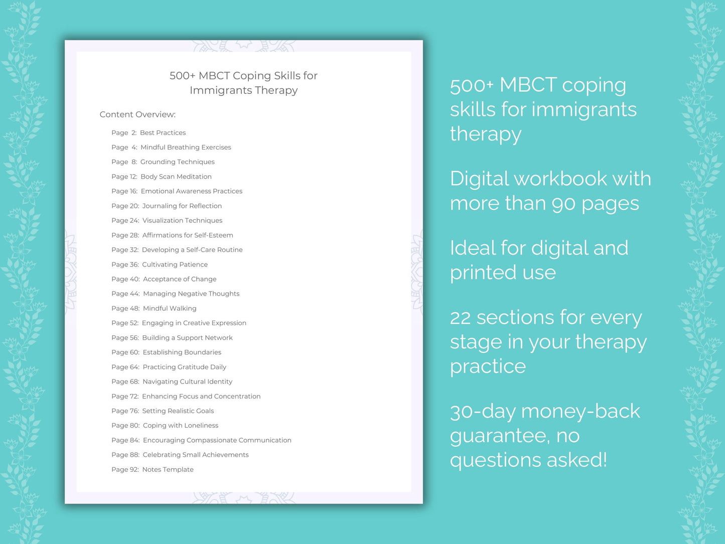 Immigrants Mindfulness-Based Cognitive Therapy (MBCT) Therapist Worksheets