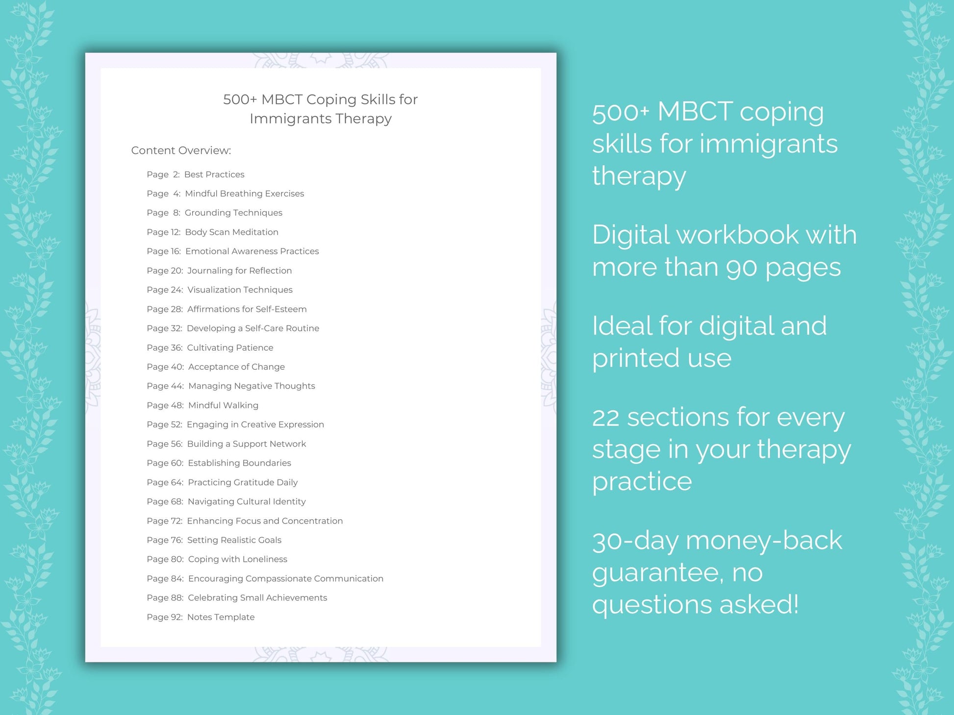 Immigrants Mindfulness-Based Cognitive Therapy (MBCT) Therapist Worksheets