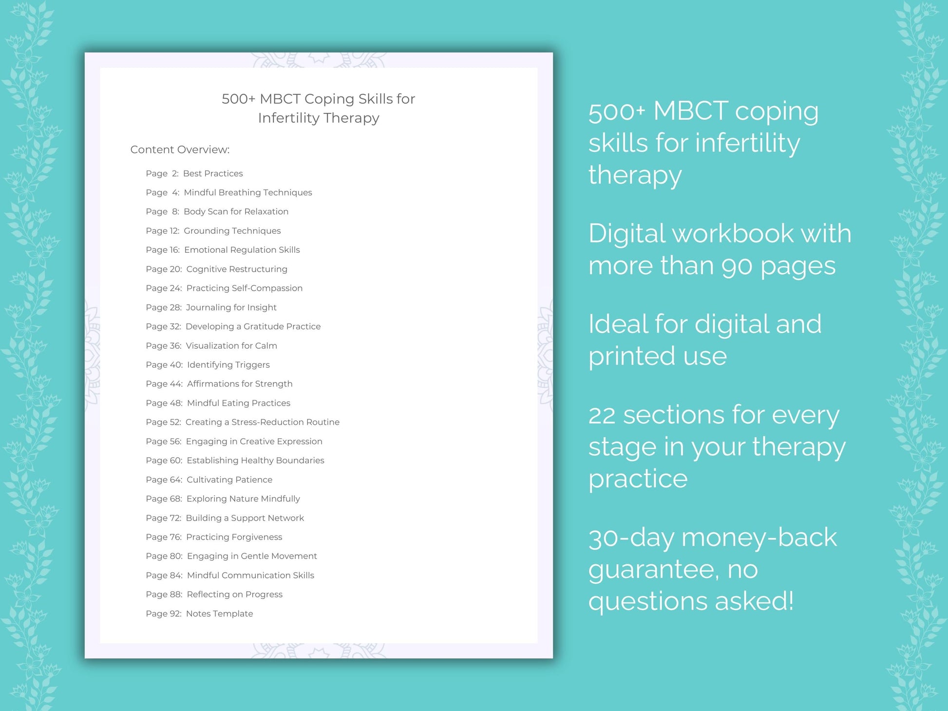 Infertility Mindfulness-Based Cognitive Therapy (MBCT) Therapist Worksheets