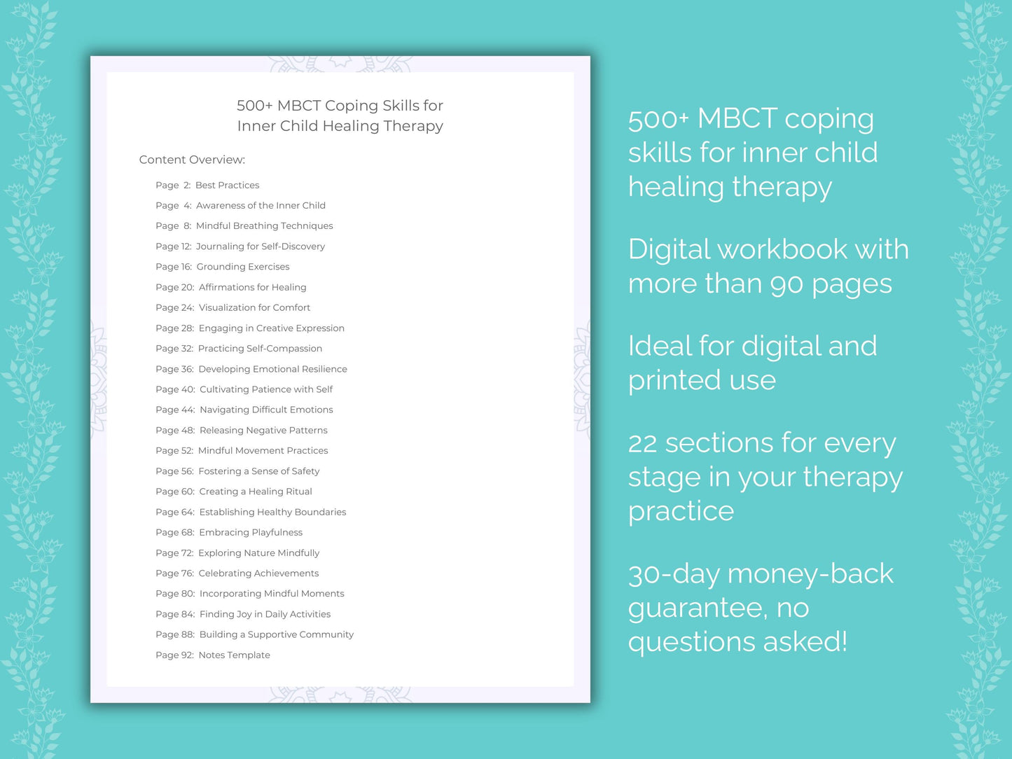 Inner Child Healing Mindfulness-Based Cognitive Therapy (MBCT) Therapist Worksheets