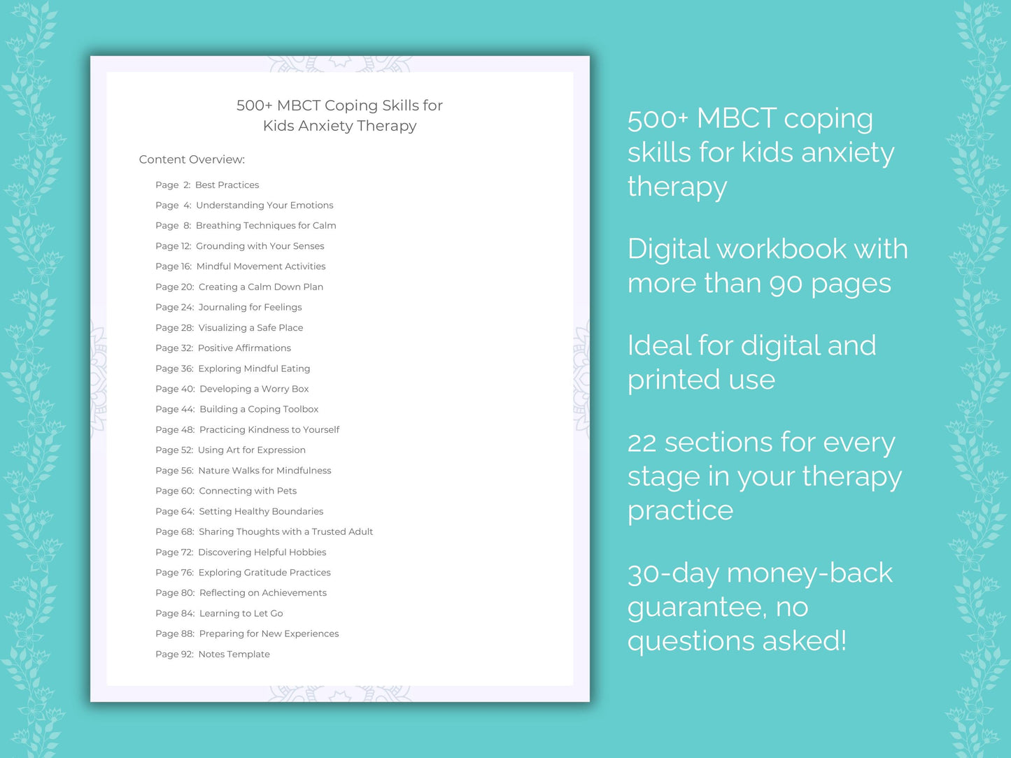 Kids Anxiety Mindfulness-Based Cognitive Therapy (MBCT) Therapist Worksheets