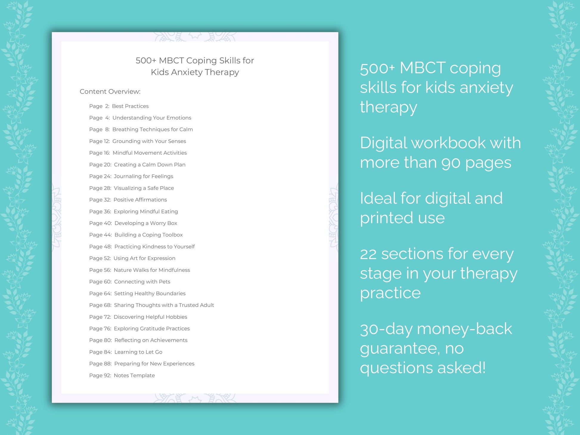 Kids Anxiety Mindfulness-Based Cognitive Therapy (MBCT) Therapist Worksheets