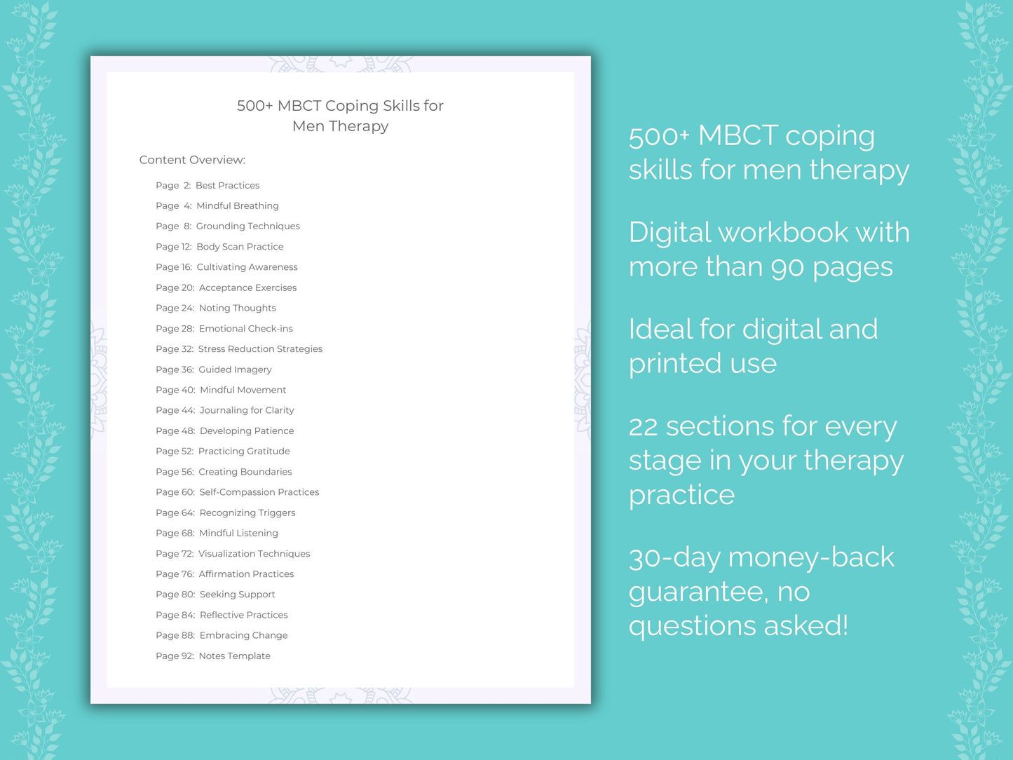 Men Mindfulness-Based Cognitive Therapy (MBCT) Therapist Worksheets