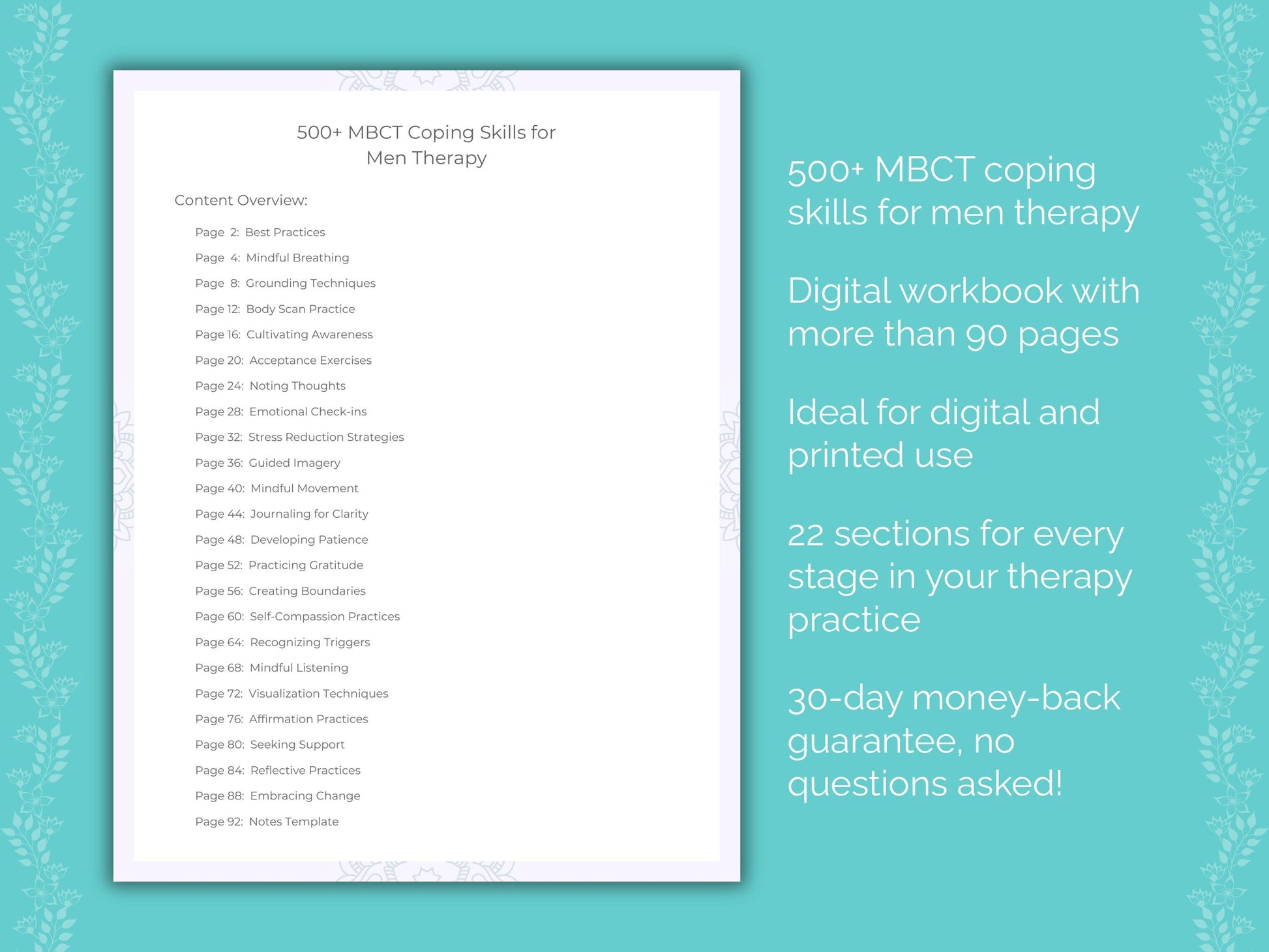 Men Mindfulness-Based Cognitive Therapy (MBCT) Therapist Worksheets