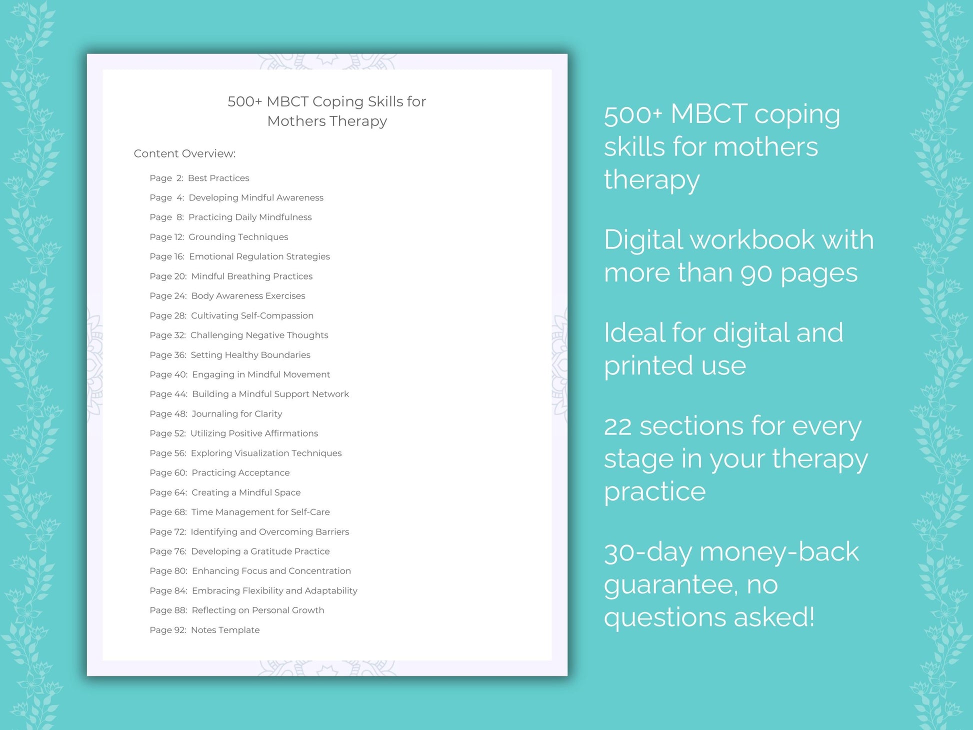 Mothers Mindfulness-Based Cognitive Therapy (MBCT) Therapist Worksheets