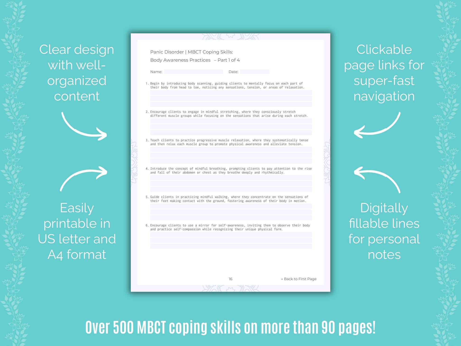 Panic Disorder Mindfulness-Based Cognitive Therapy (MBCT) Counseling Templates