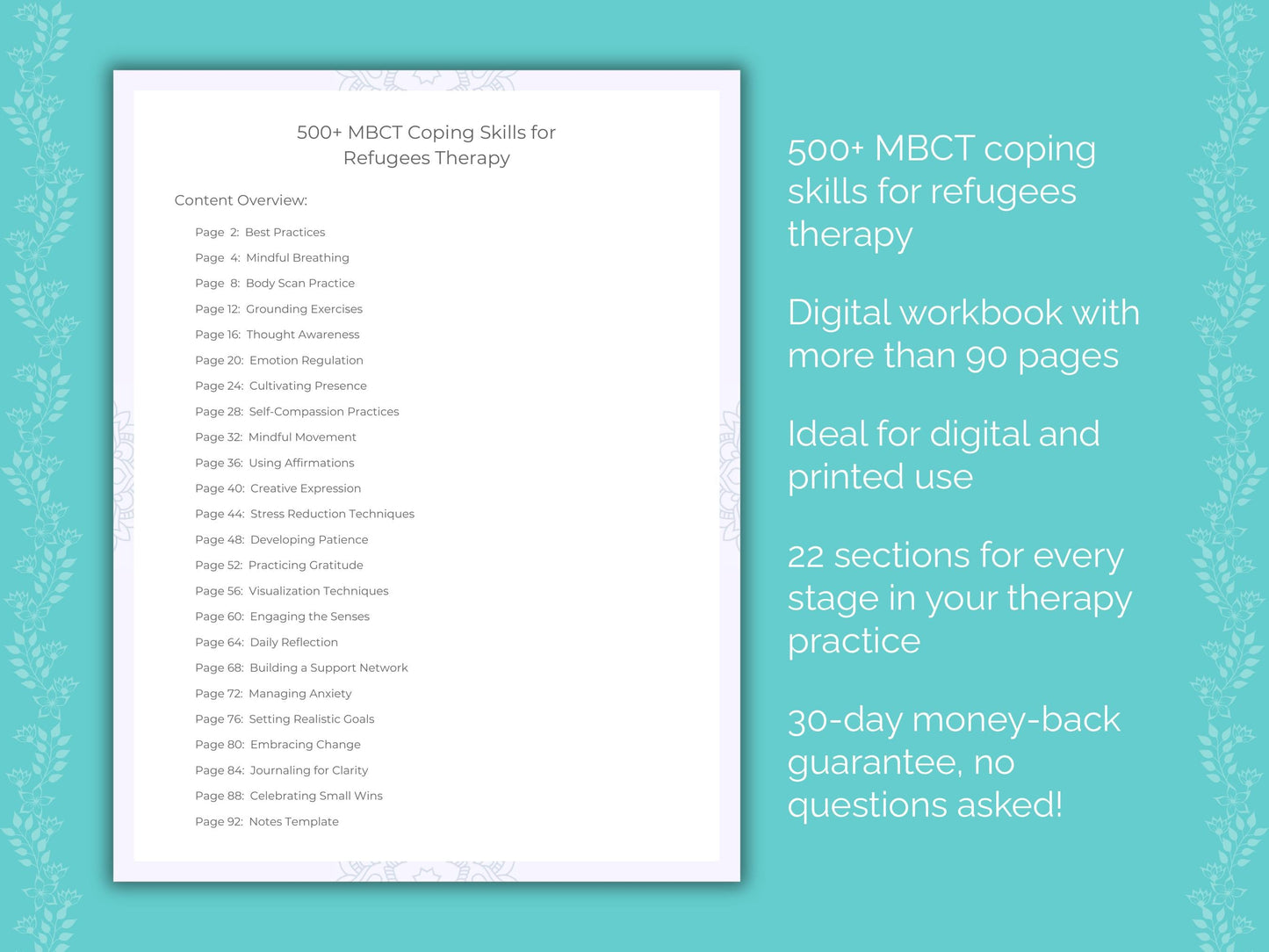 Refugees Mindfulness-Based Cognitive Therapy (MBCT) Therapist Worksheets