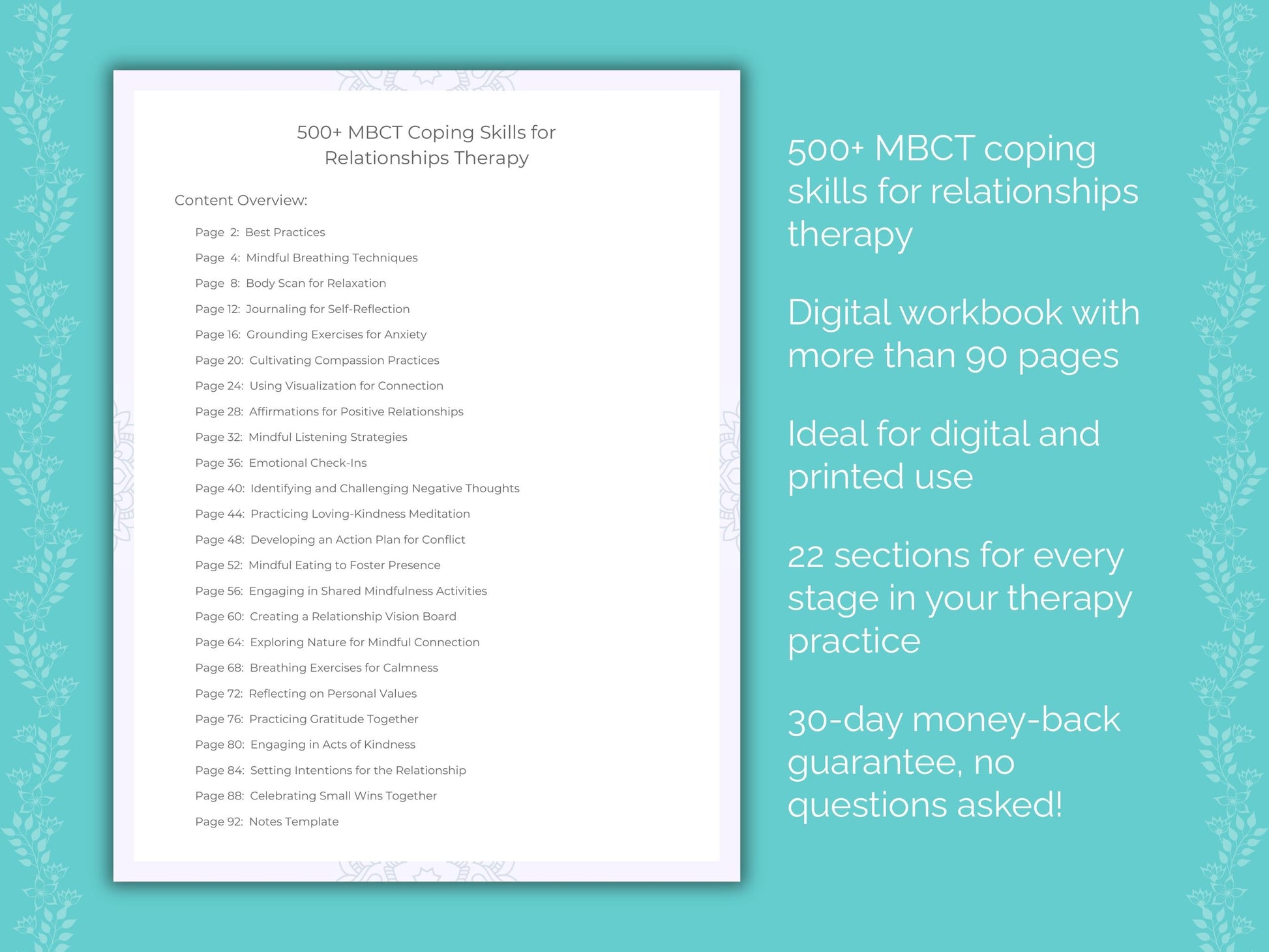 Relationships Mindfulness-Based Cognitive Therapy (MBCT) Therapist Worksheets