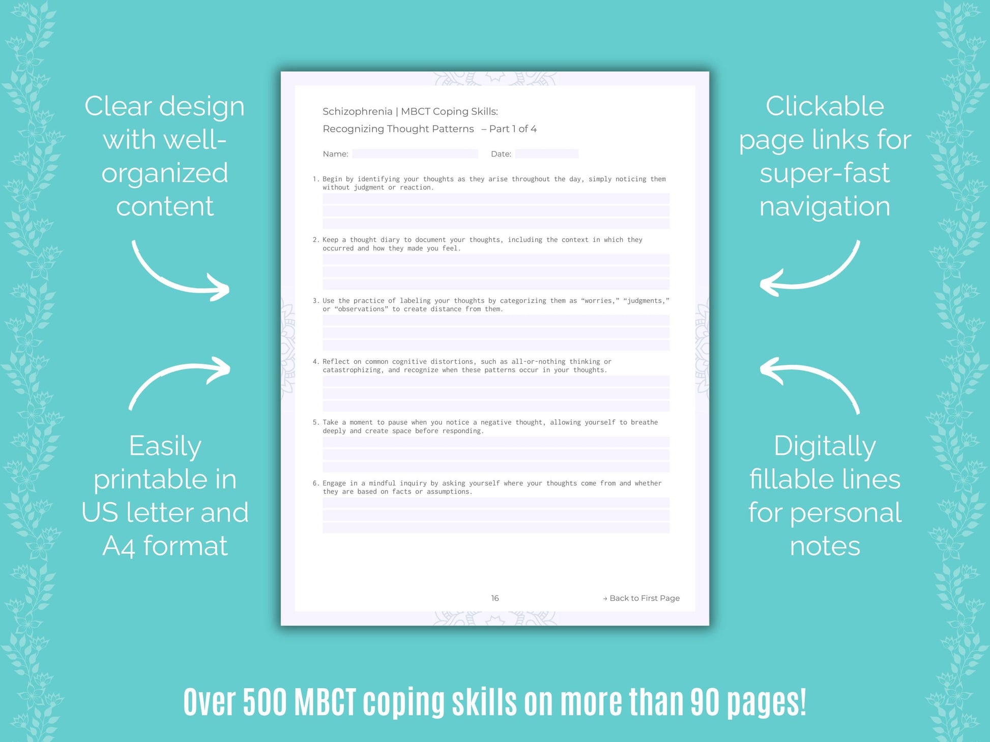 Schizophrenia Mindfulness-Based Cognitive Therapy (MBCT) Counseling Templates