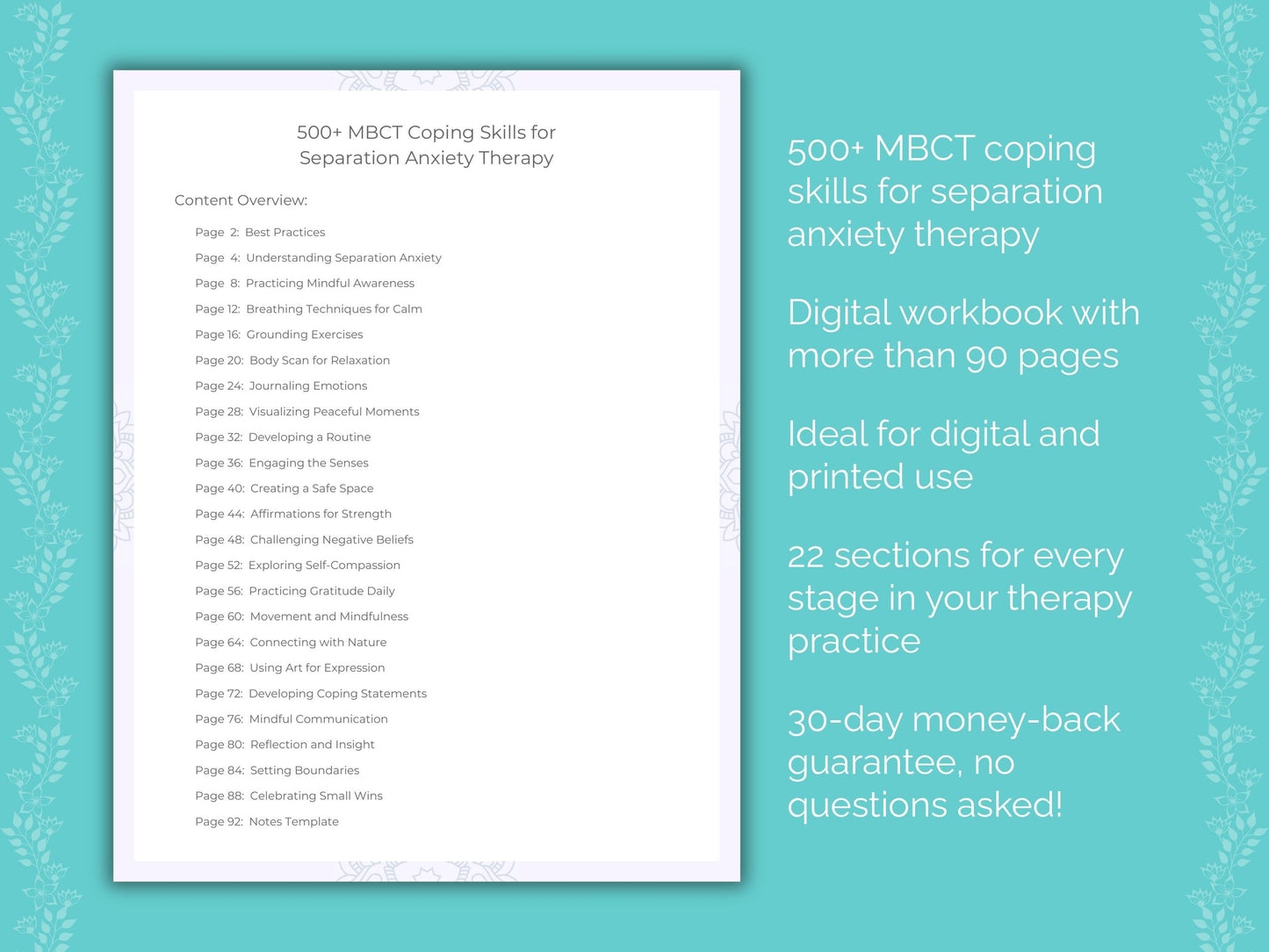 Separation Anxiety Mindfulness-Based Cognitive Therapy (MBCT) Therapist Worksheets