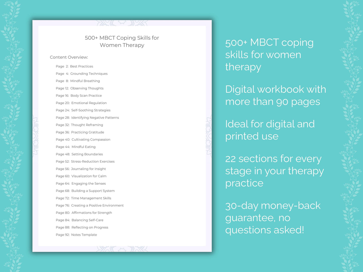 Women Mindfulness-Based Cognitive Therapy (MBCT) Therapist Worksheets