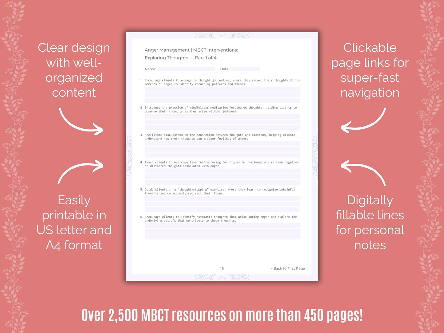 Anger Management Mindfulness-Based Cognitive Therapy (MBCT) Counseling Templates