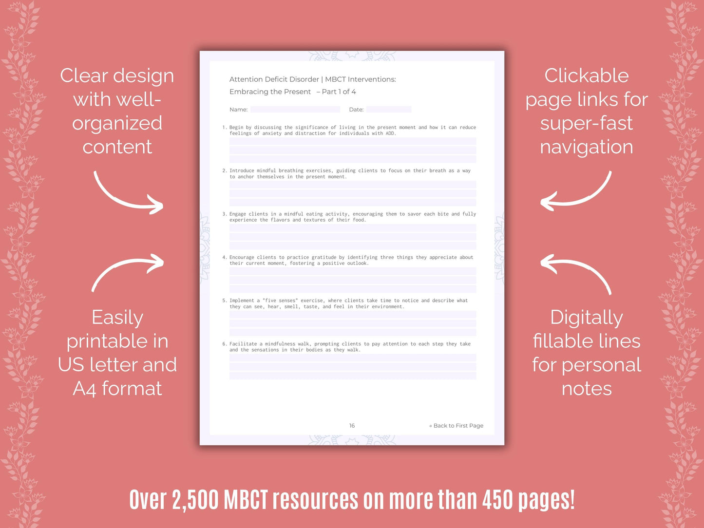 Attention Deficit Disorder (ADD) Mindfulness-Based Cognitive Therapy (MBCT) Counseling Templates