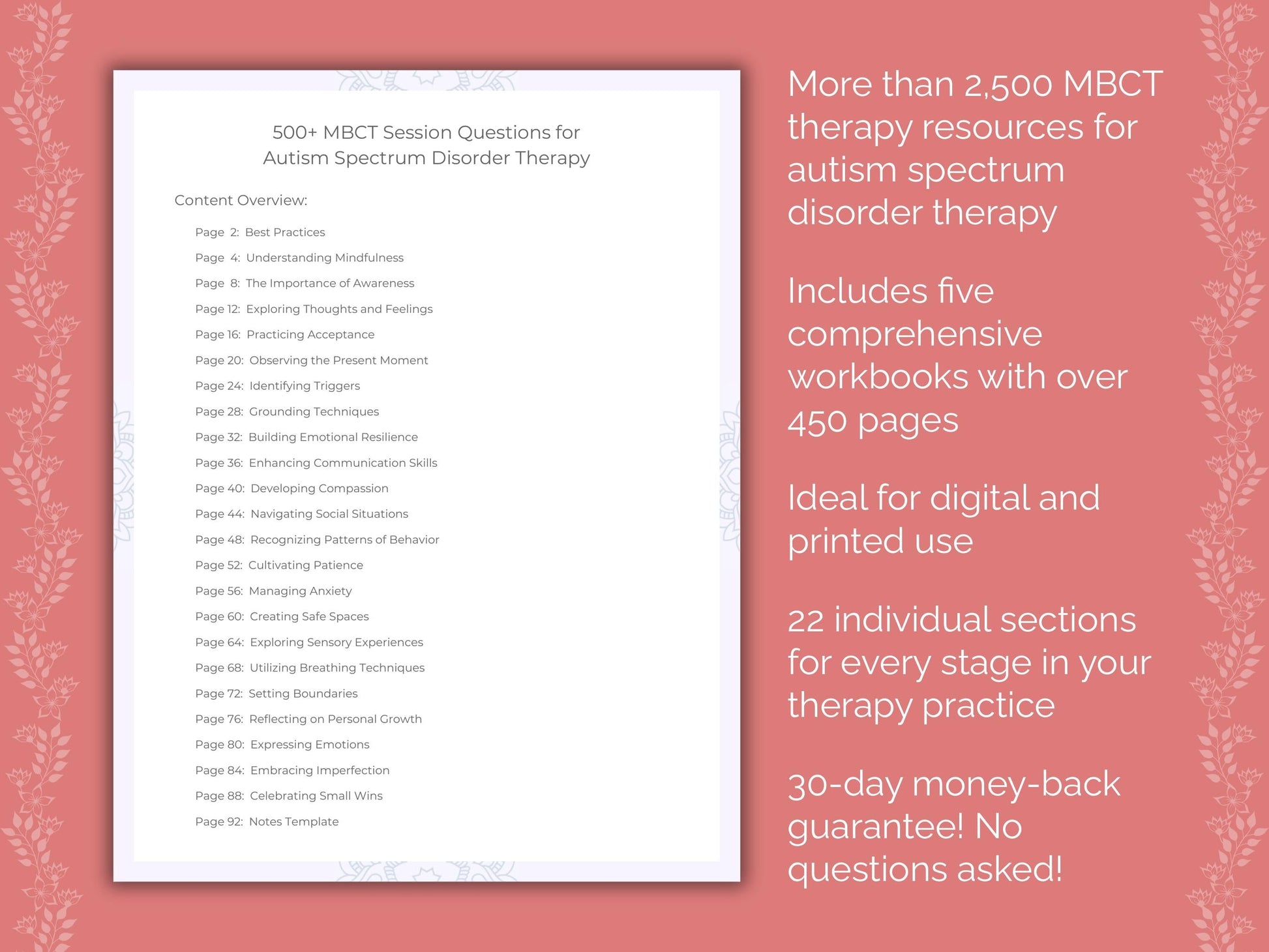 Autism Spectrum Disorder Mindfulness-Based Cognitive Therapy (MBCT) Therapist Worksheets