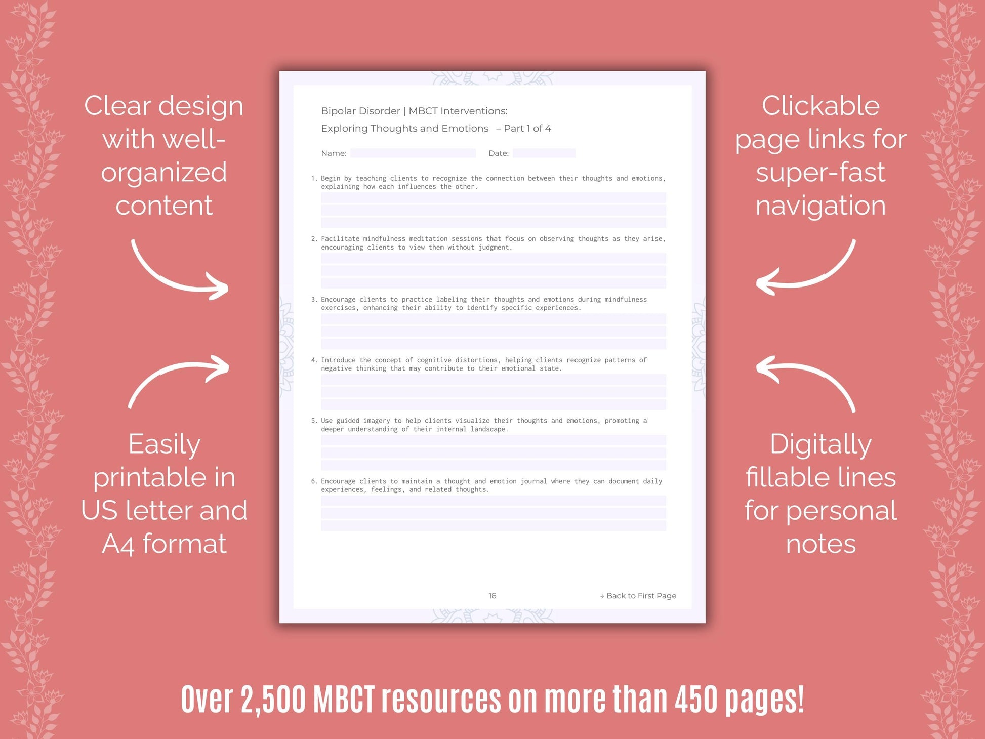 Bipolar Disorder Mindfulness-Based Cognitive Therapy (MBCT) Counseling Templates