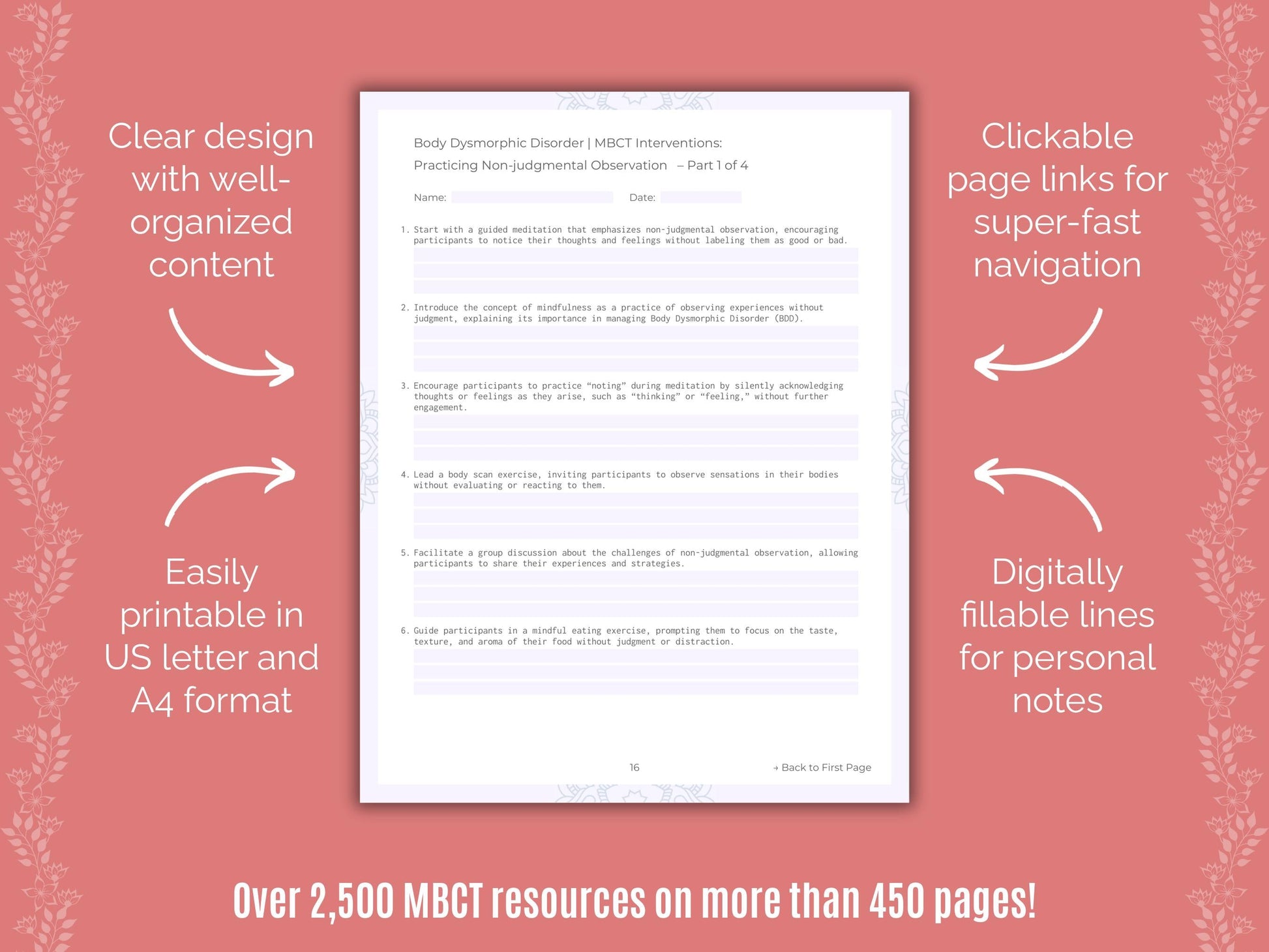 Body Dysmorphic Disorder (BDD) Mindfulness-Based Cognitive Therapy (MBCT) Counseling Templates