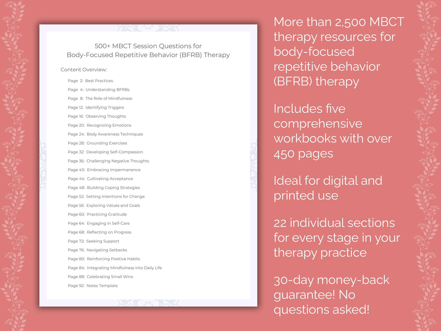 Body-Focused Repetitive Behavior (BFRB) Mindfulness-Based Cognitive Therapy (MBCT) Therapist Worksheets