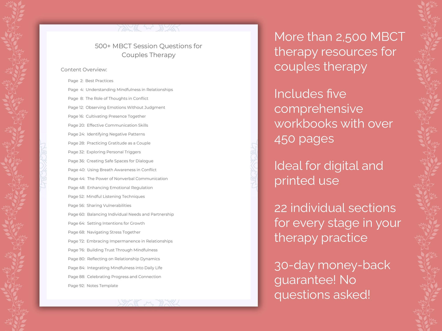 Couples Mindfulness-Based Cognitive Therapy (MBCT) Therapist Worksheets