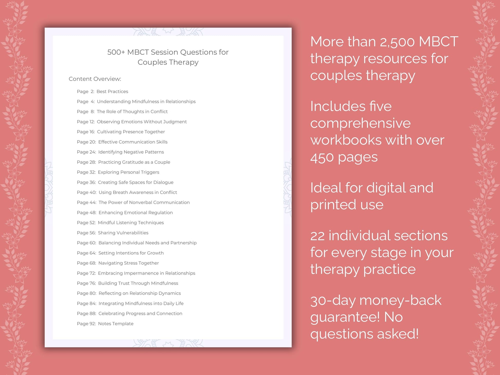 Couples Mindfulness-Based Cognitive Therapy (MBCT) Therapist Worksheets