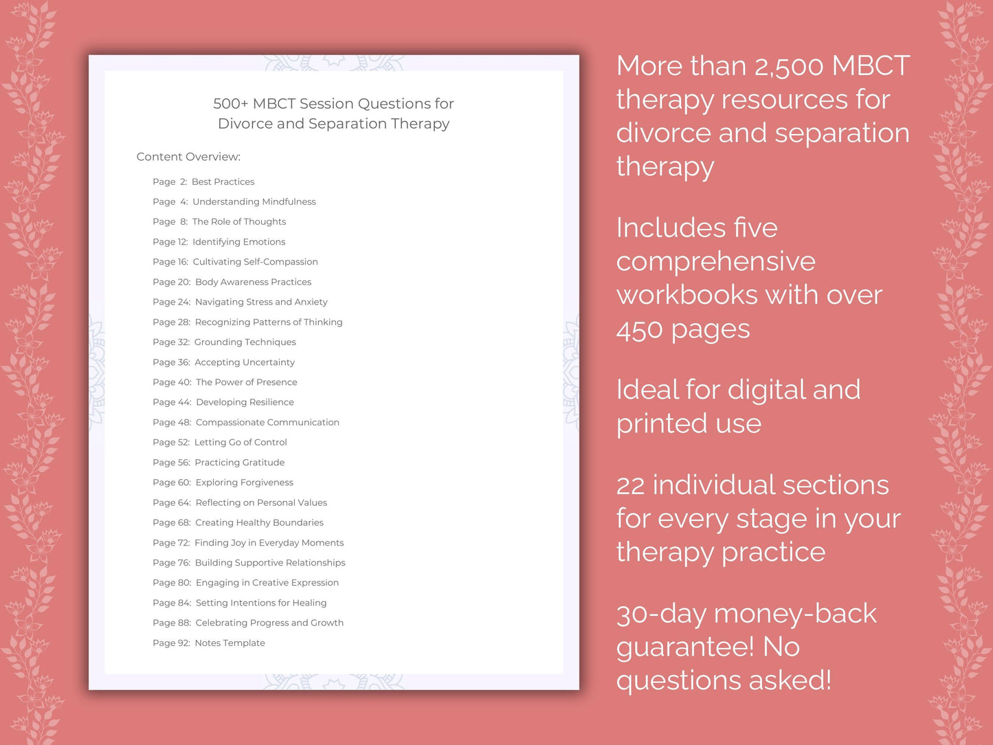 Divorce and Separation Mindfulness-Based Cognitive Therapy (MBCT) Therapist Worksheets