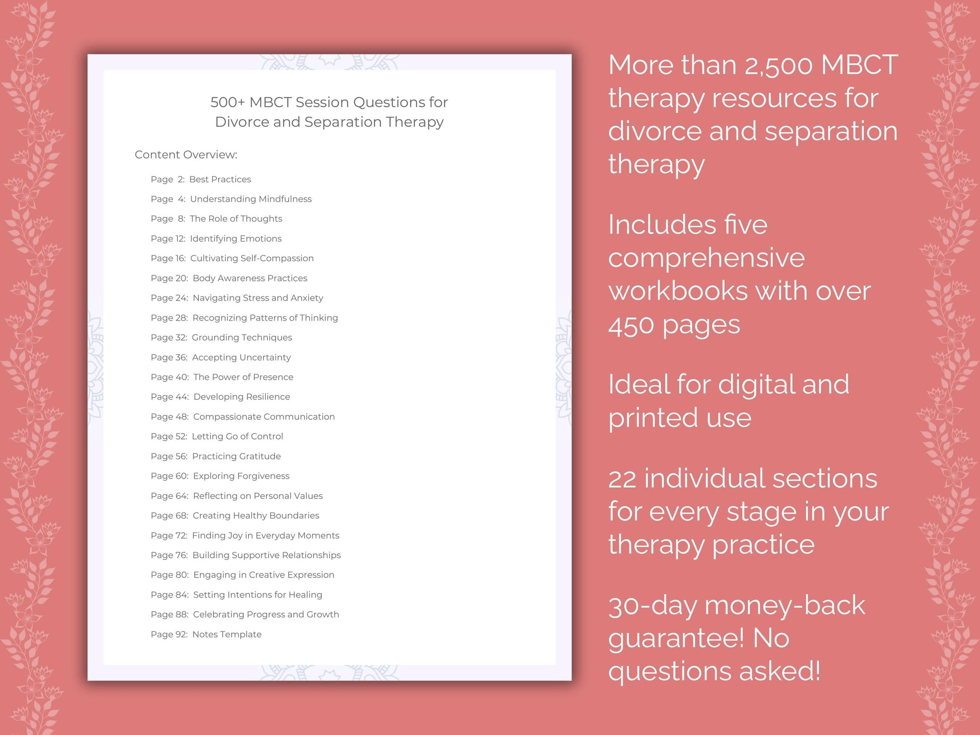 Divorce and Separation Mindfulness-Based Cognitive Therapy (MBCT) Therapist Worksheets