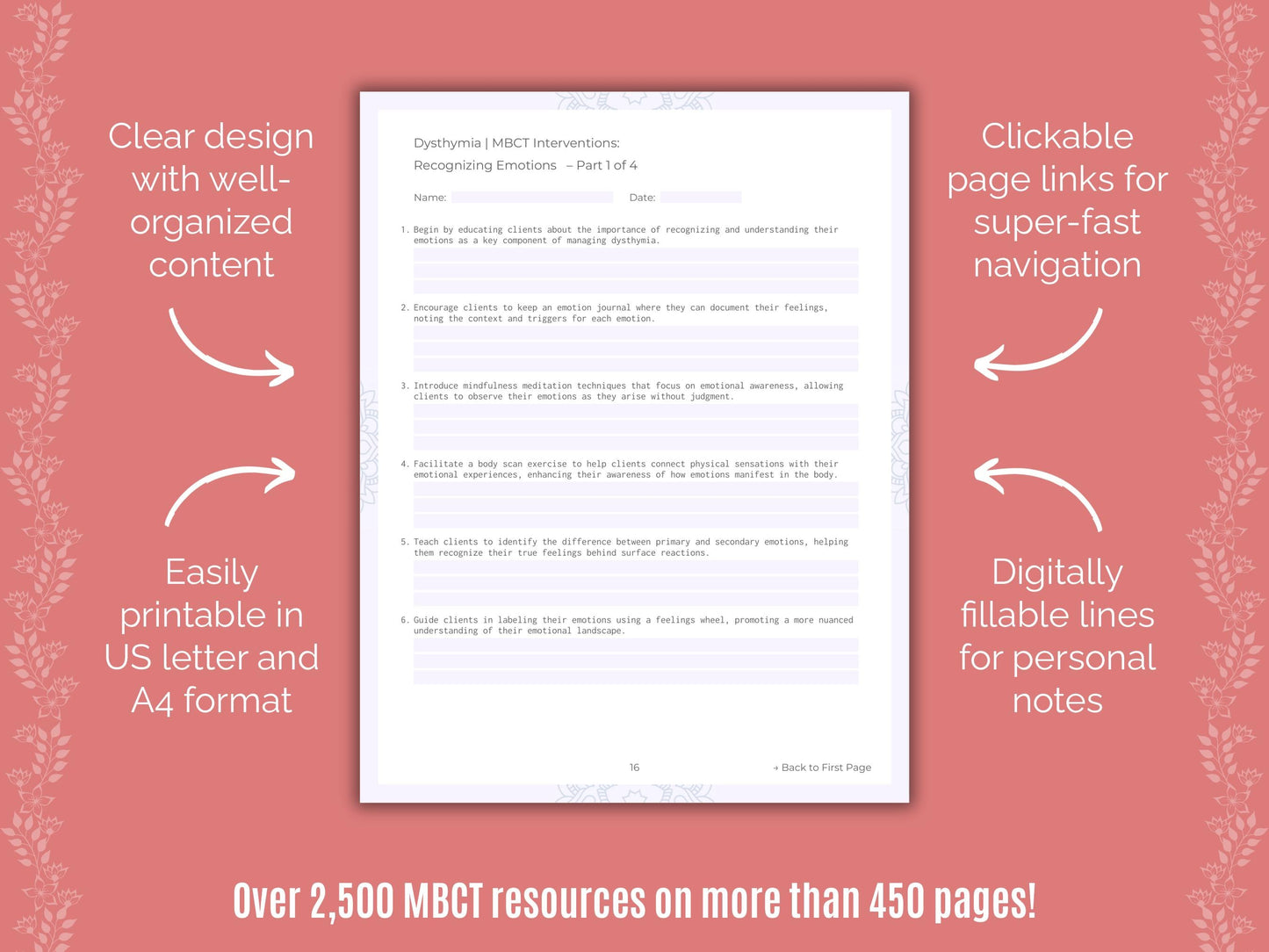 Dysthymia Mindfulness-Based Cognitive Therapy (MBCT) Counseling Templates