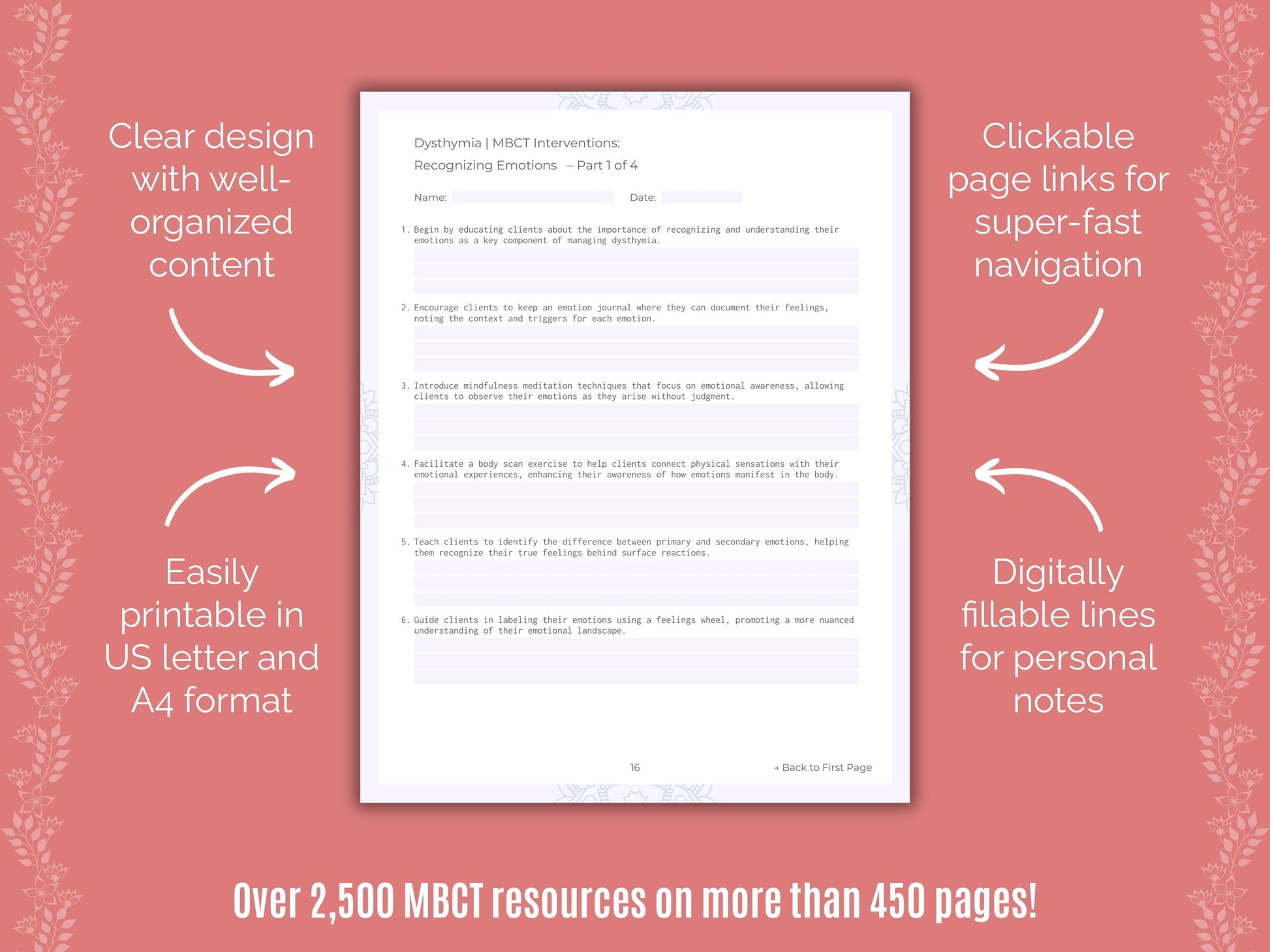 Dysthymia Mindfulness-Based Cognitive Therapy (MBCT) Counseling Templates