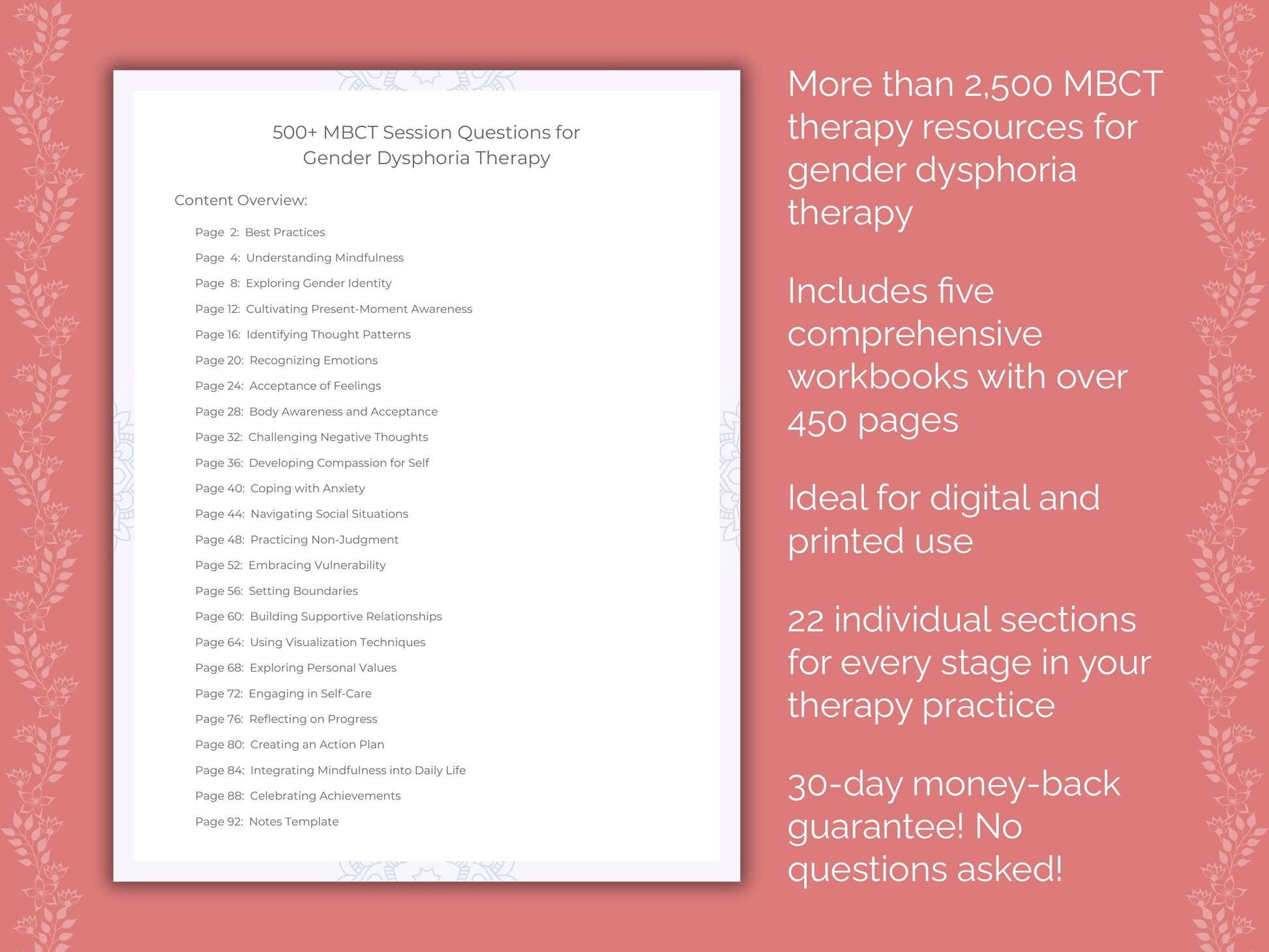 Gender Dysphoria Mindfulness-Based Cognitive Therapy (MBCT) Therapist Worksheets