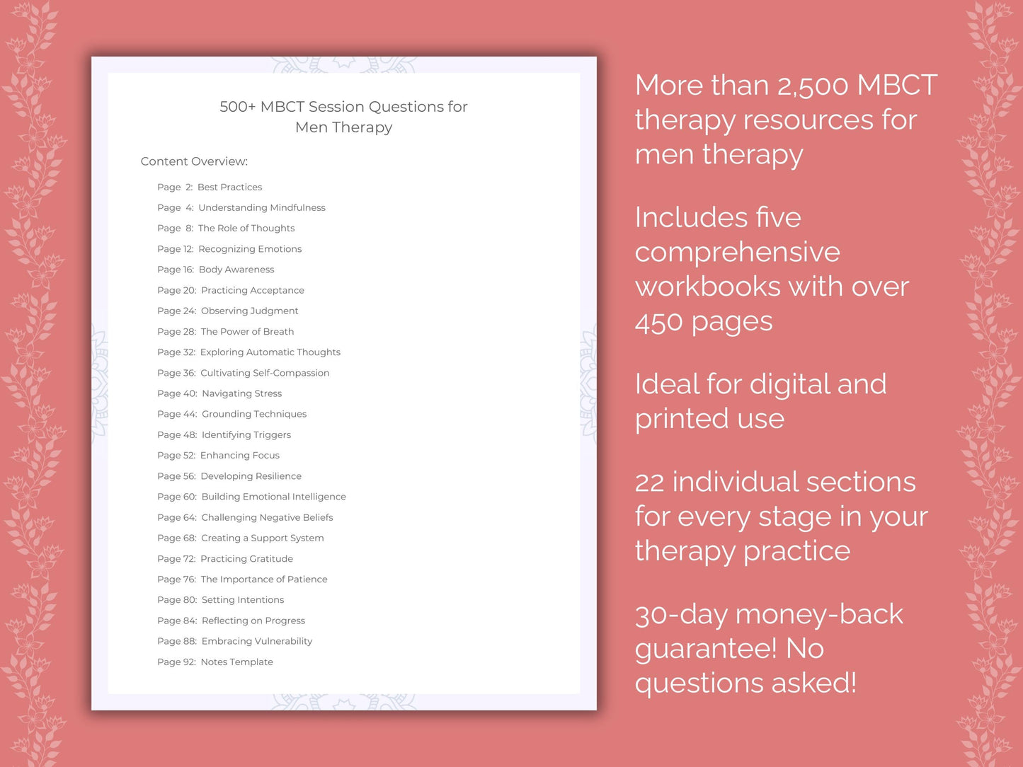 Men Mindfulness-Based Cognitive Therapy (MBCT) Therapist Worksheets