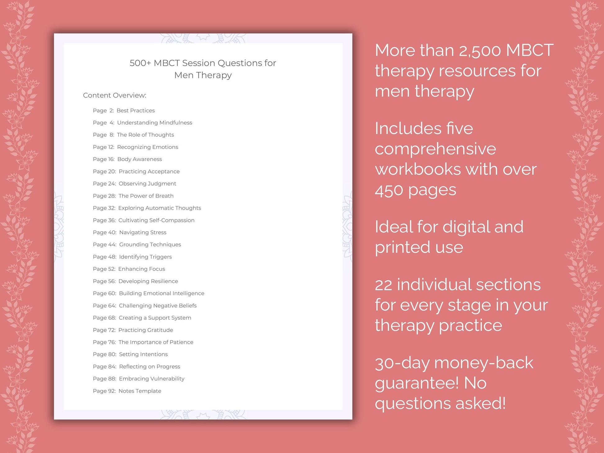 Men Mindfulness-Based Cognitive Therapy (MBCT) Therapist Worksheets