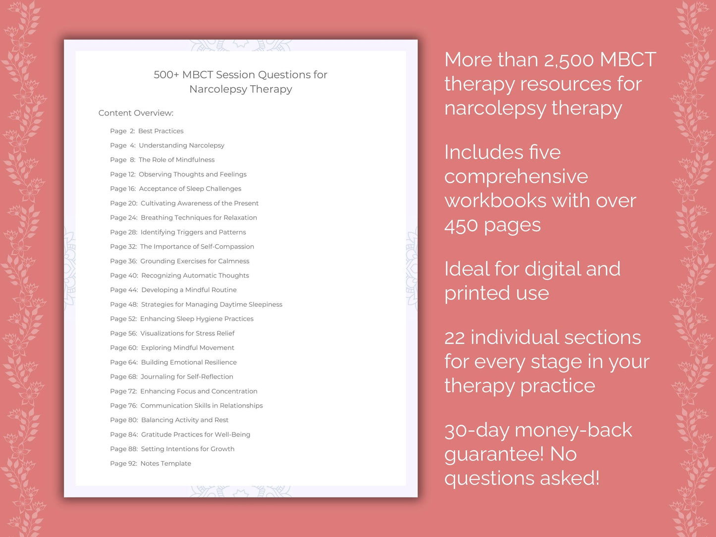 Narcolepsy Mindfulness-Based Cognitive Therapy (MBCT) Therapist Worksheets