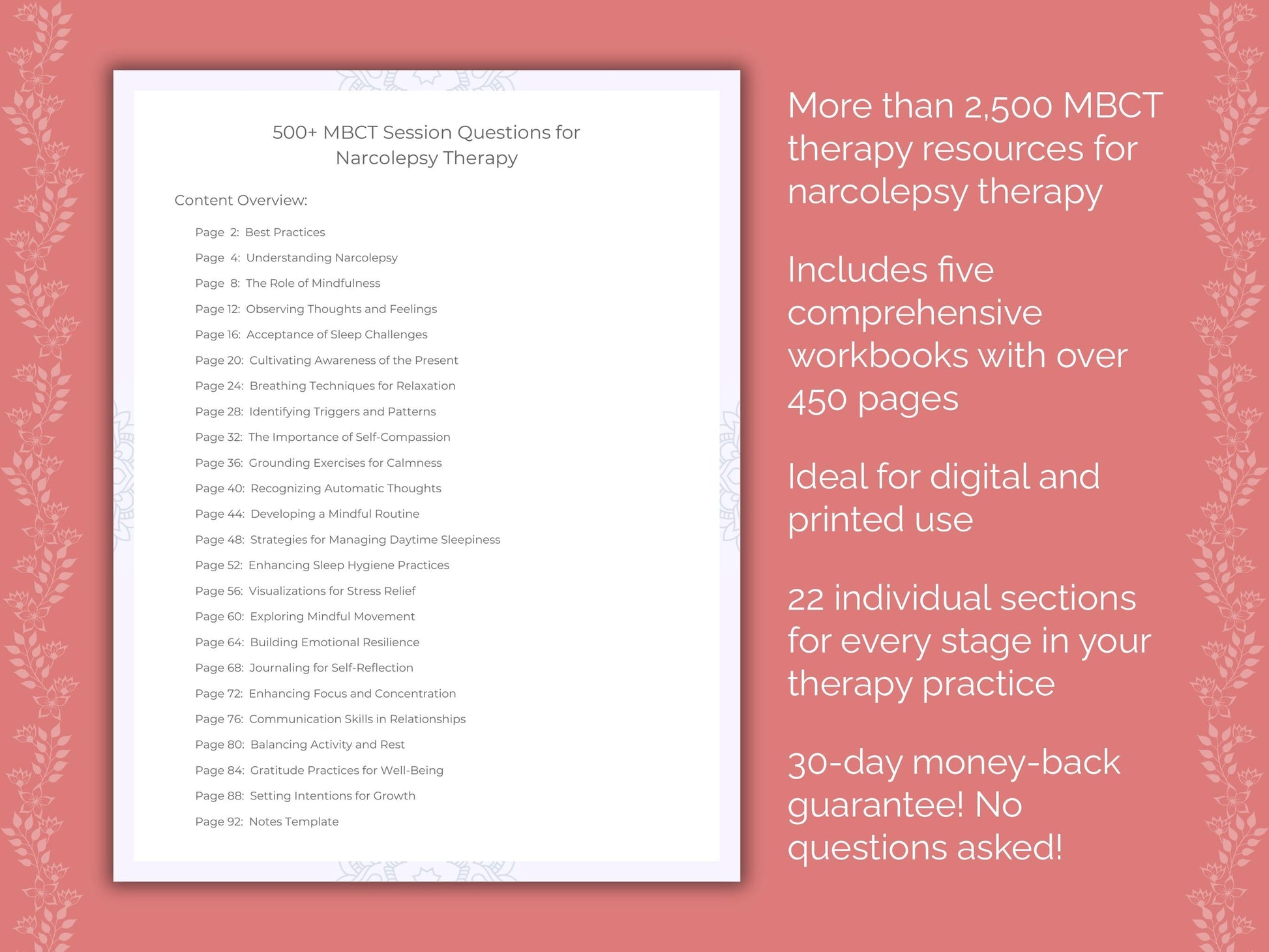 Narcolepsy Mindfulness-Based Cognitive Therapy (MBCT) Therapist Worksheets