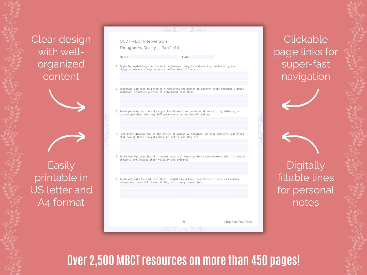 Obsessive-Compulsive Disorder (OCD) Mindfulness-Based Cognitive Therapy (MBCT) Counseling Templates