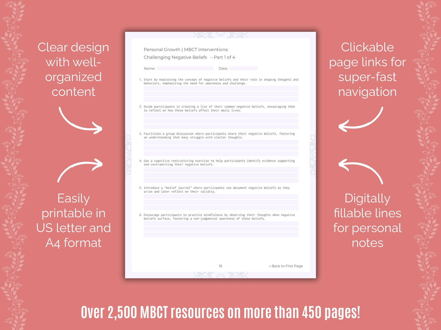 Personal Growth Mindfulness-Based Cognitive Therapy (MBCT) Counseling Templates