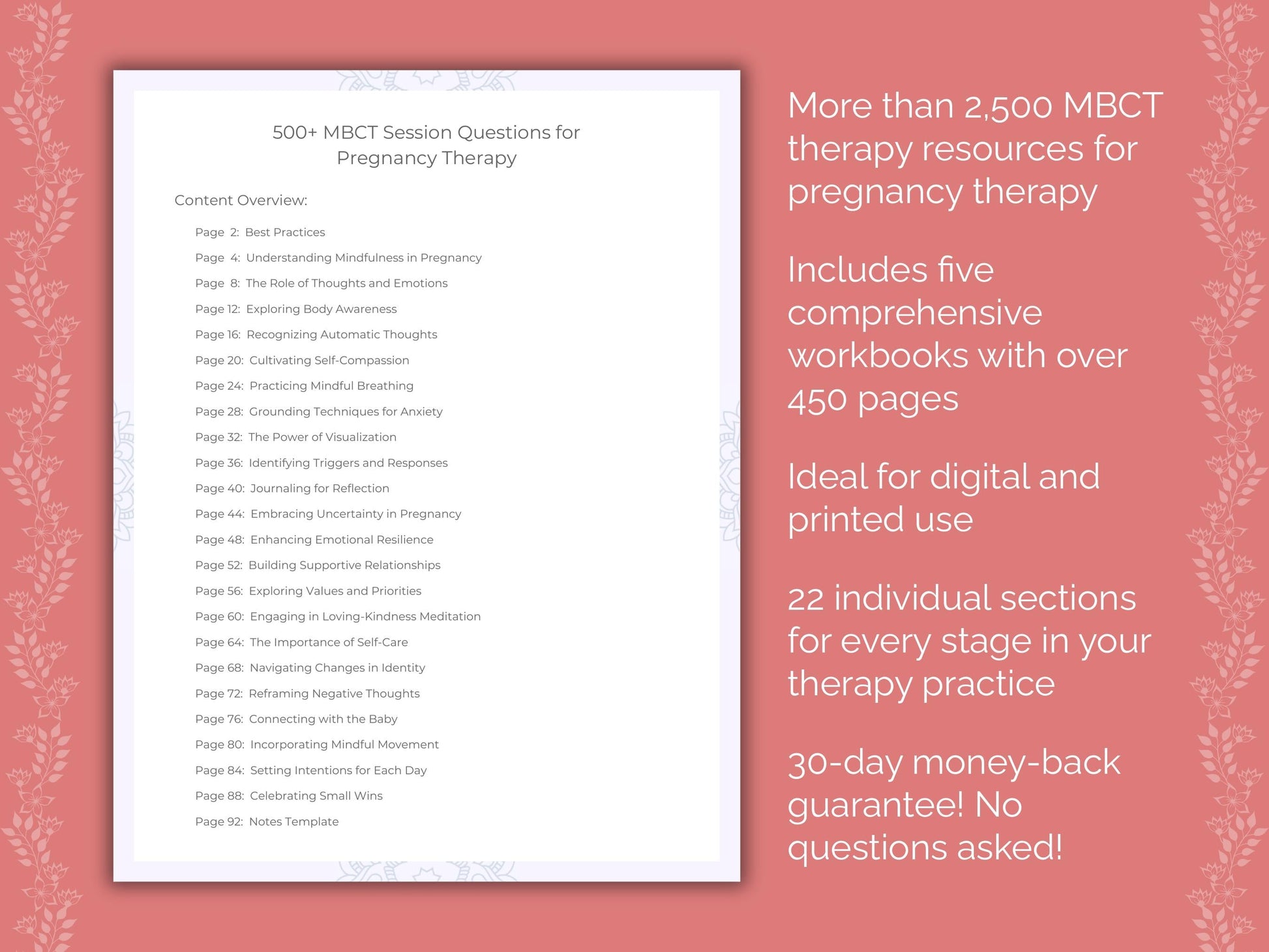 Pregnancy Mindfulness-Based Cognitive Therapy (MBCT) Therapist Worksheets