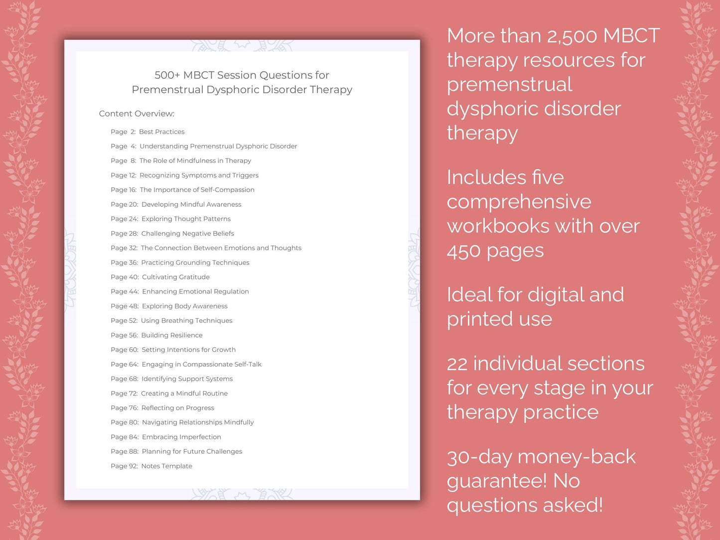 Premenstrual Dysphoric Disorder Mindfulness-Based Cognitive Therapy (MBCT) Therapist Worksheets