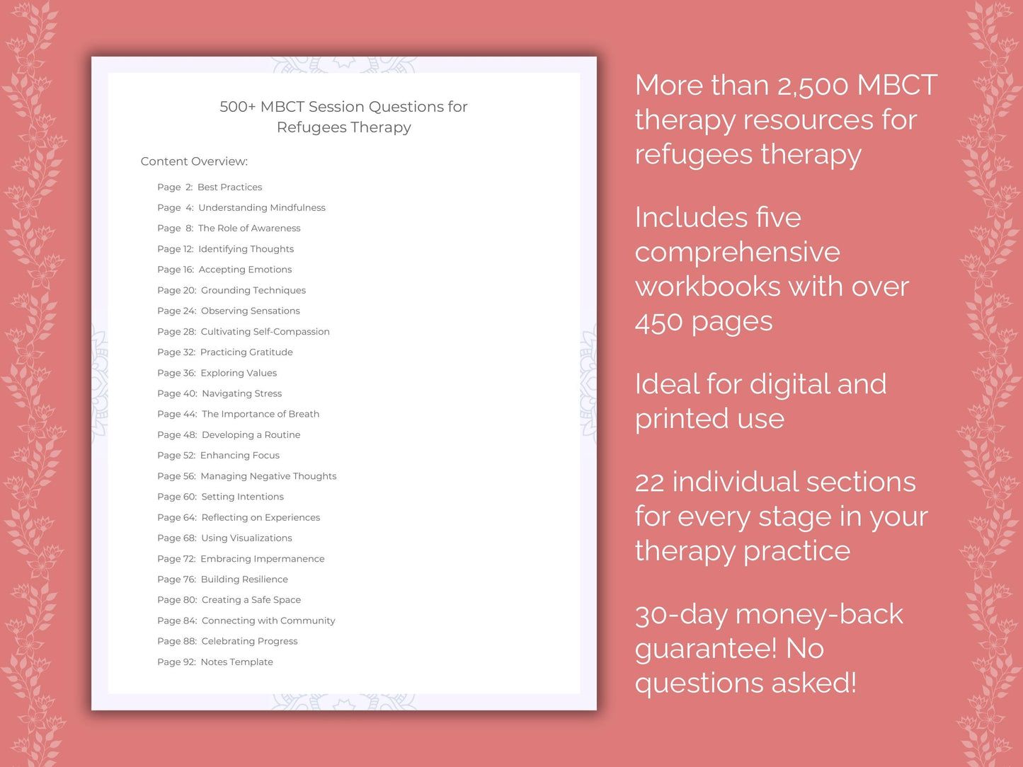 Refugees Mindfulness-Based Cognitive Therapy (MBCT) Therapist Worksheets