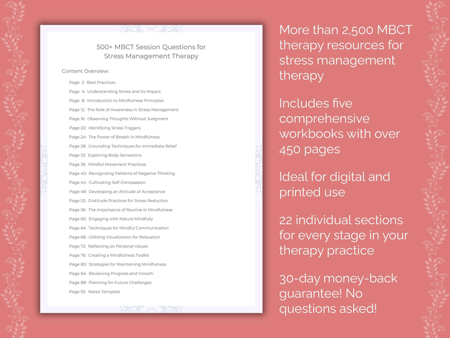 Stress Management Mindfulness-Based Cognitive Therapy (MBCT) Therapist Worksheets