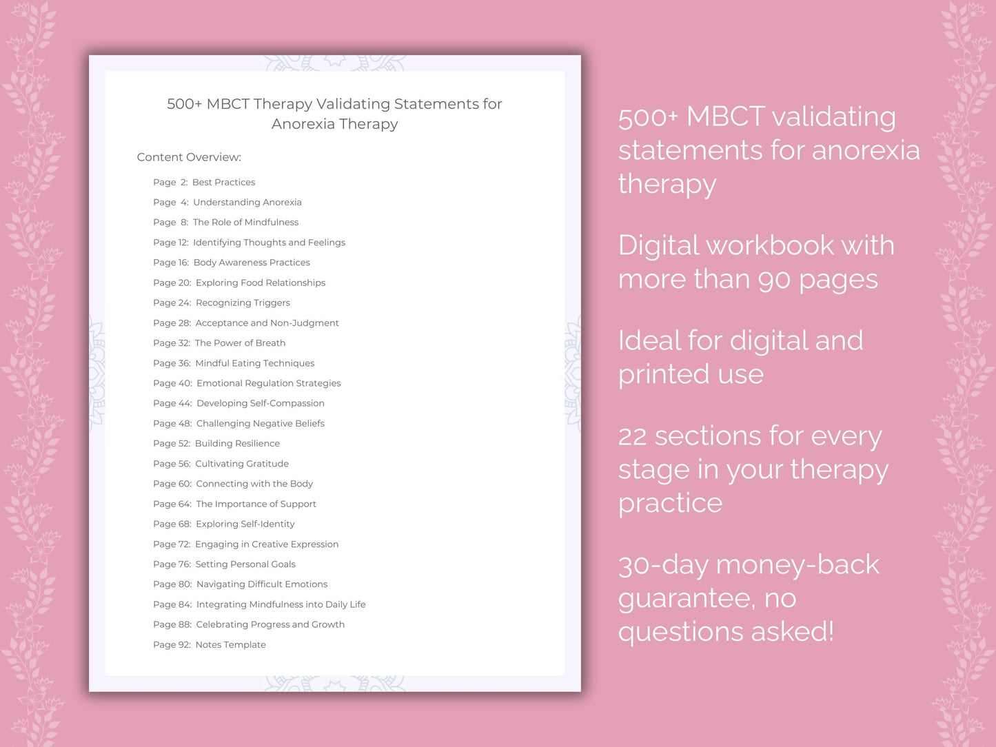 Anorexia Mindfulness-Based Cognitive Therapy (MBCT) Therapist Worksheets
