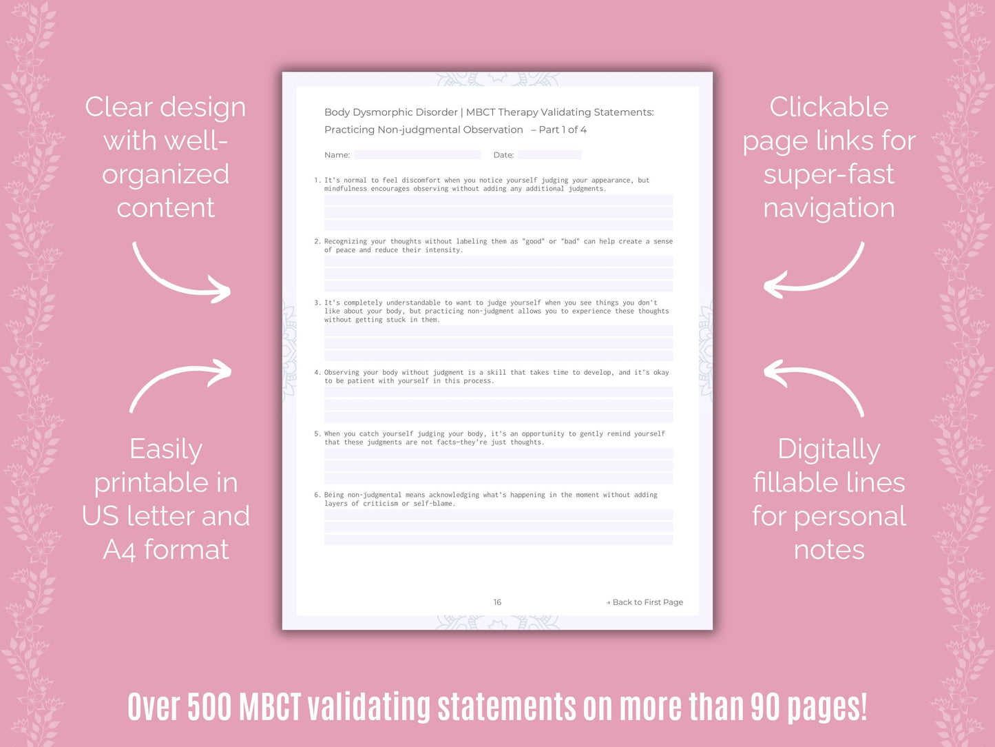 Body Dysmorphic Disorder (BDD) Mindfulness-Based Cognitive Therapy (MBCT) Counseling Templates
