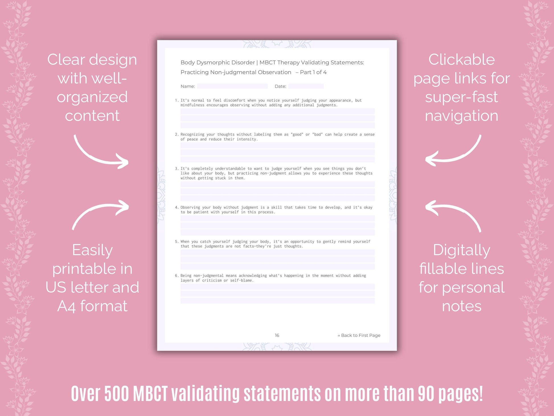 Body Dysmorphic Disorder (BDD) Mindfulness-Based Cognitive Therapy (MBCT) Counseling Templates