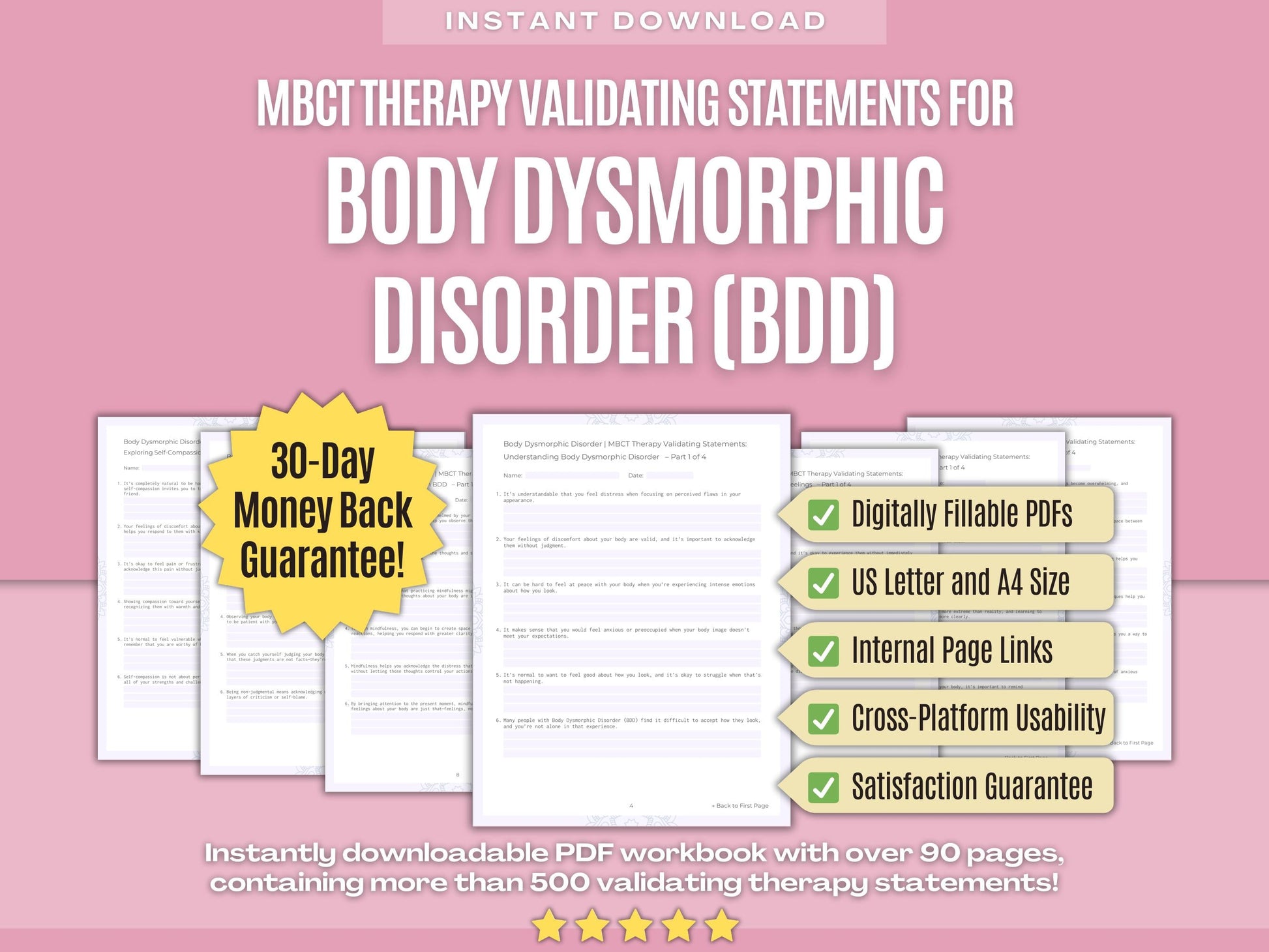 Body Dysmorphic Disorder (BDD) Mindfulness-Based Cognitive Therapy (MBCT) Psychology Workbooks