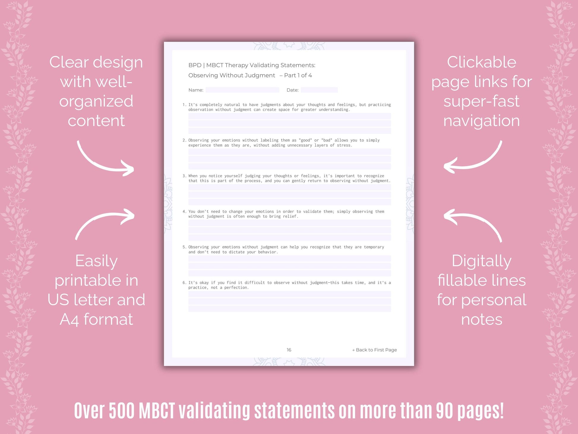 Borderline Personality Disorder (BPD) Mindfulness-Based Cognitive Therapy (MBCT) Counseling Templates