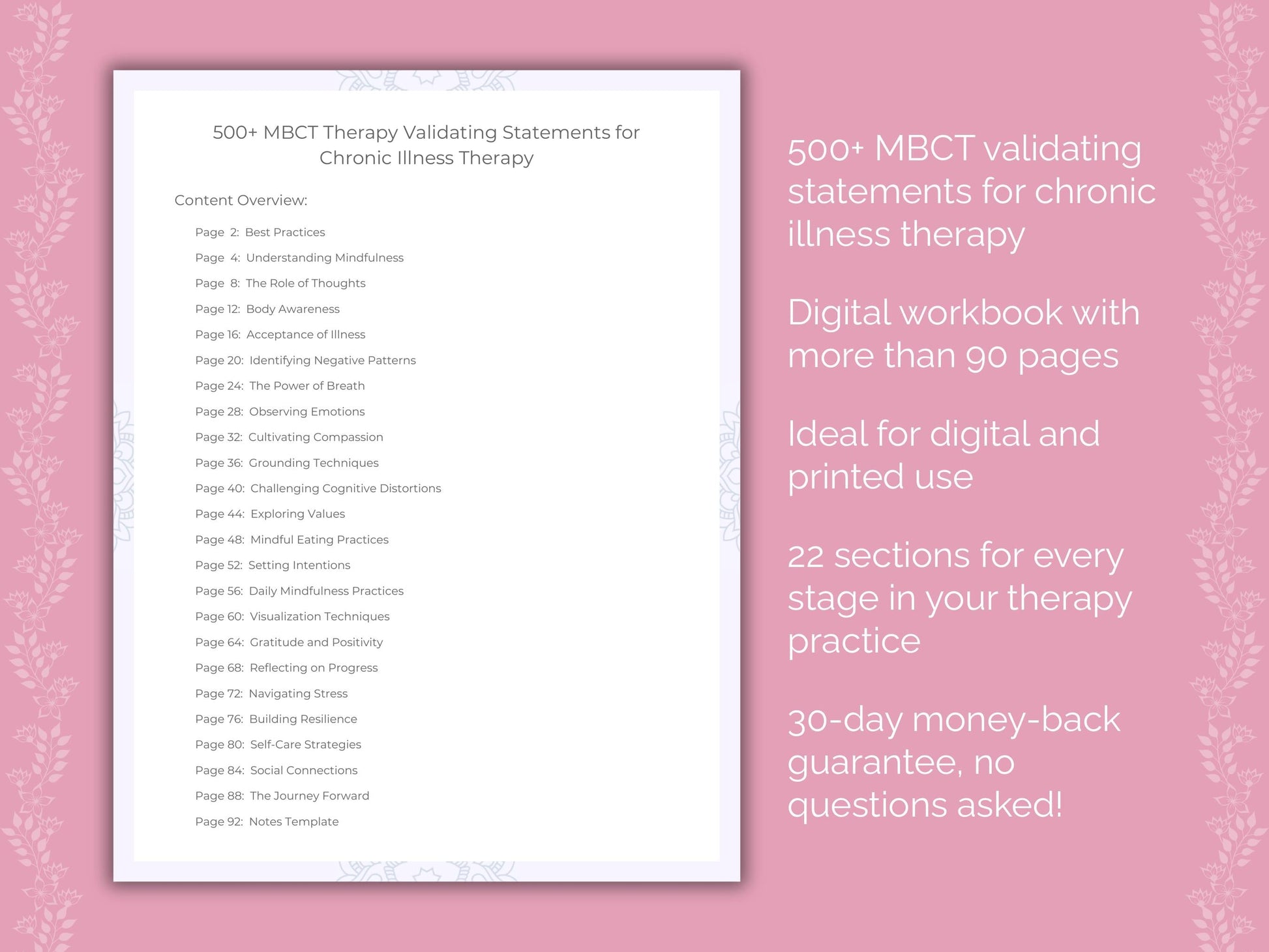 Chronic Illness Mindfulness-Based Cognitive Therapy (MBCT) Therapist Worksheets
