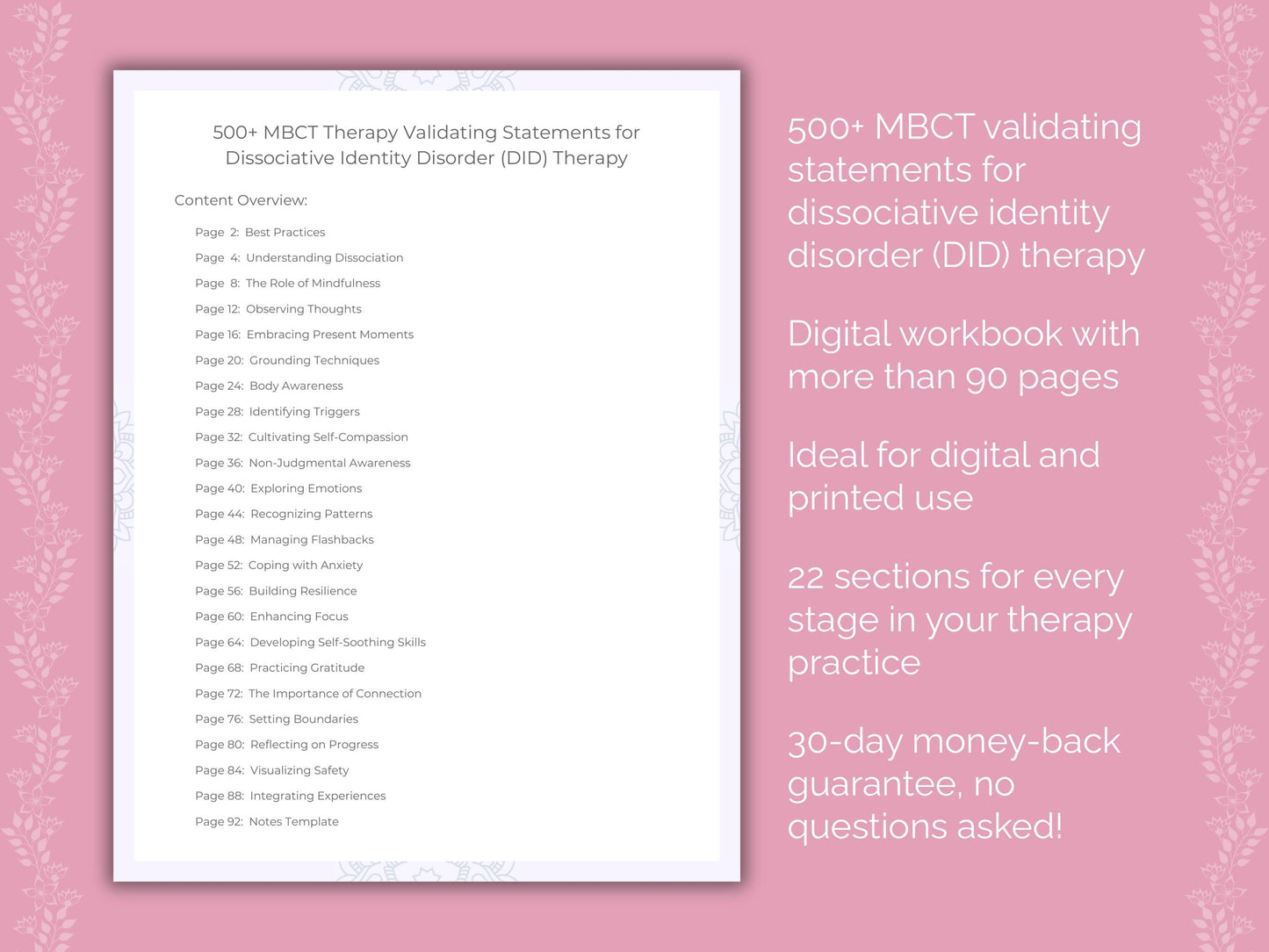 Dissociative Identity Disorder (DID) Mindfulness-Based Cognitive Therapy (MBCT) Therapist Worksheets