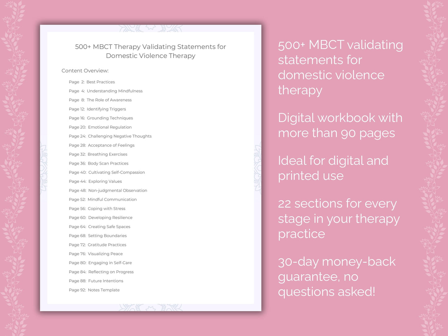 Domestic Violence Mindfulness-Based Cognitive Therapy (MBCT) Therapist Worksheets